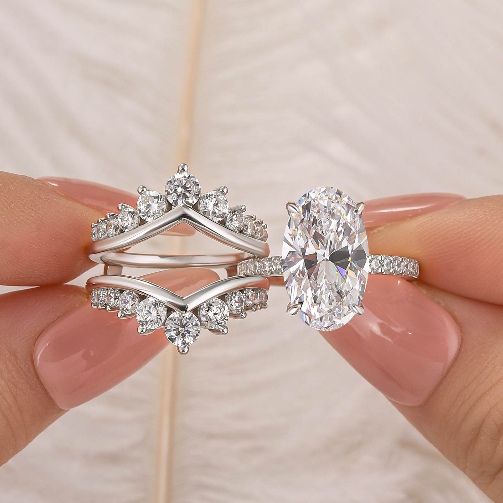 Louily Exclusive 4.0Ct/5.0Ct Oval Cut Wedding Ring Set With Jacket Wedding Band - louilyjewelry