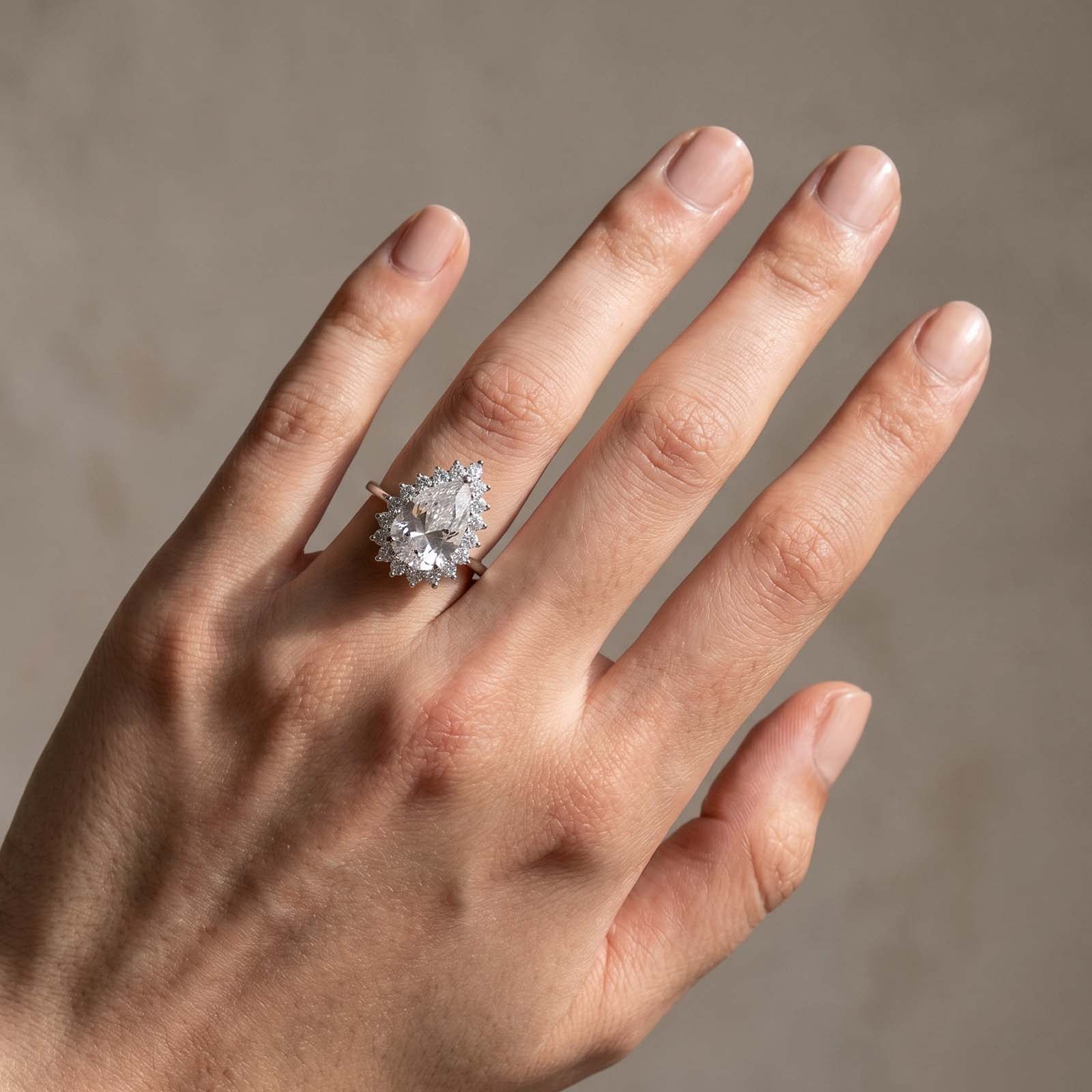 S925 4Ct Pear Cut Vintage Halo Engagement Ring In Sterling Silver For Holiday Ring Gift