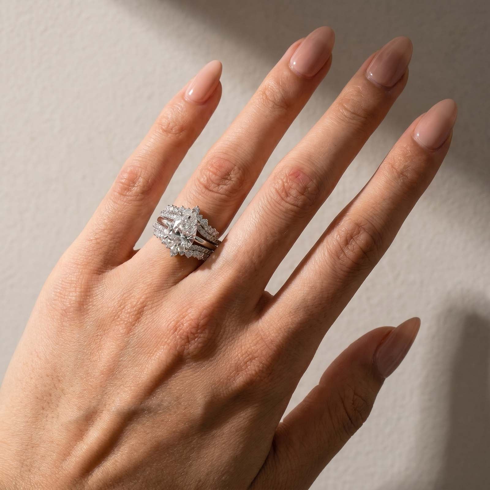 S925 3.5Ct Pear Cut 2PC Enhancer Wedding Set Hidden Halo Half Enternity Engagement Ring with Full Eternity Wedding Band