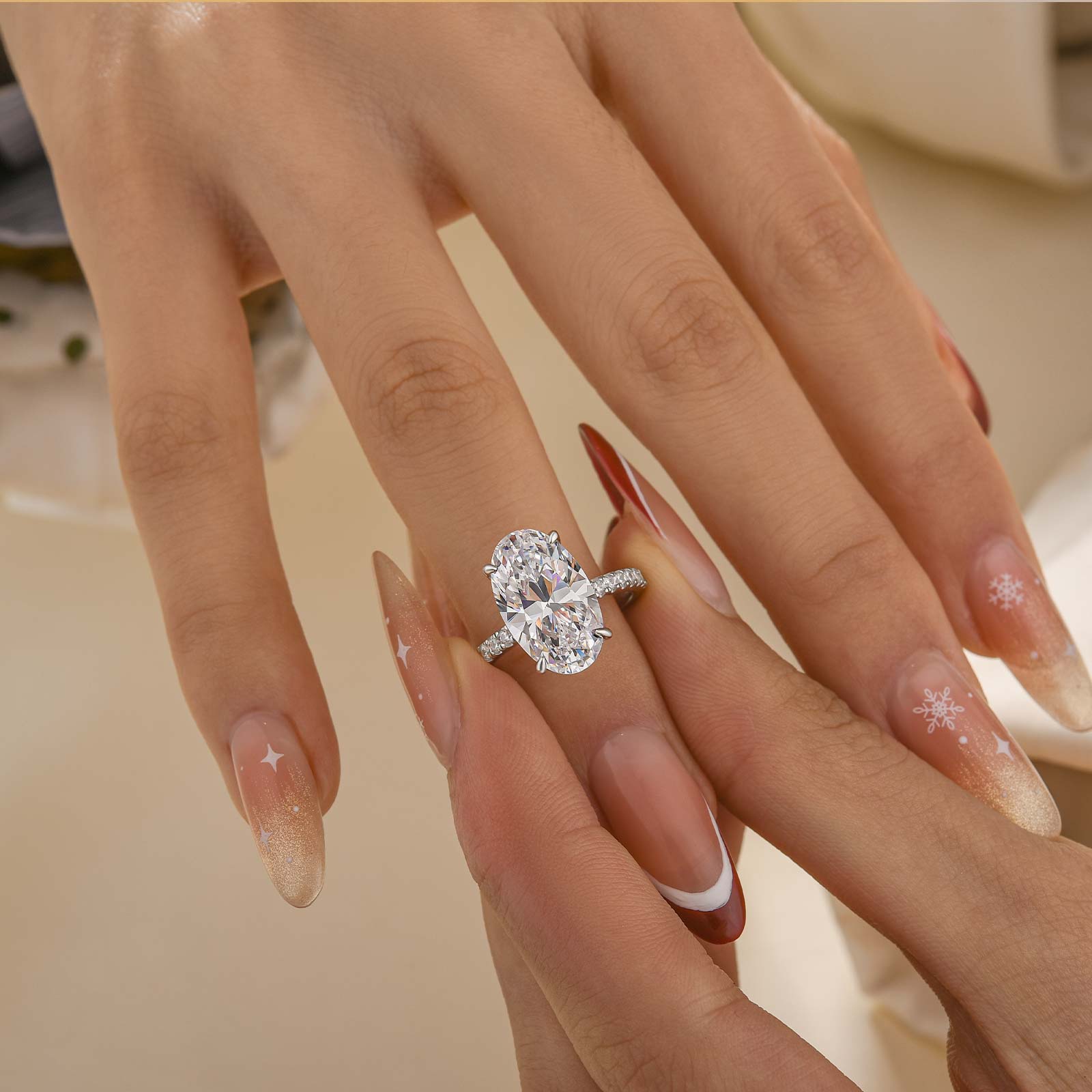 5.0Ct Oval Cut Hidden Halo Engagement Ring In Sterling Silver - louilyjewelry