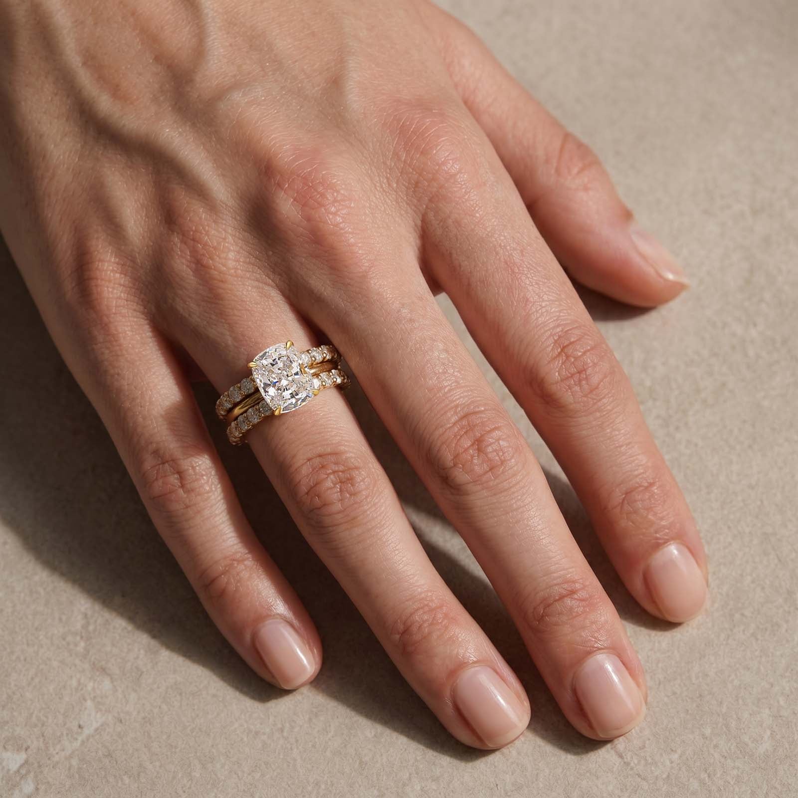 S925 Hidden Halo 4.0Ct Cushion Cut Engagement Ring with Open Wedding Band Bridal Ring Set