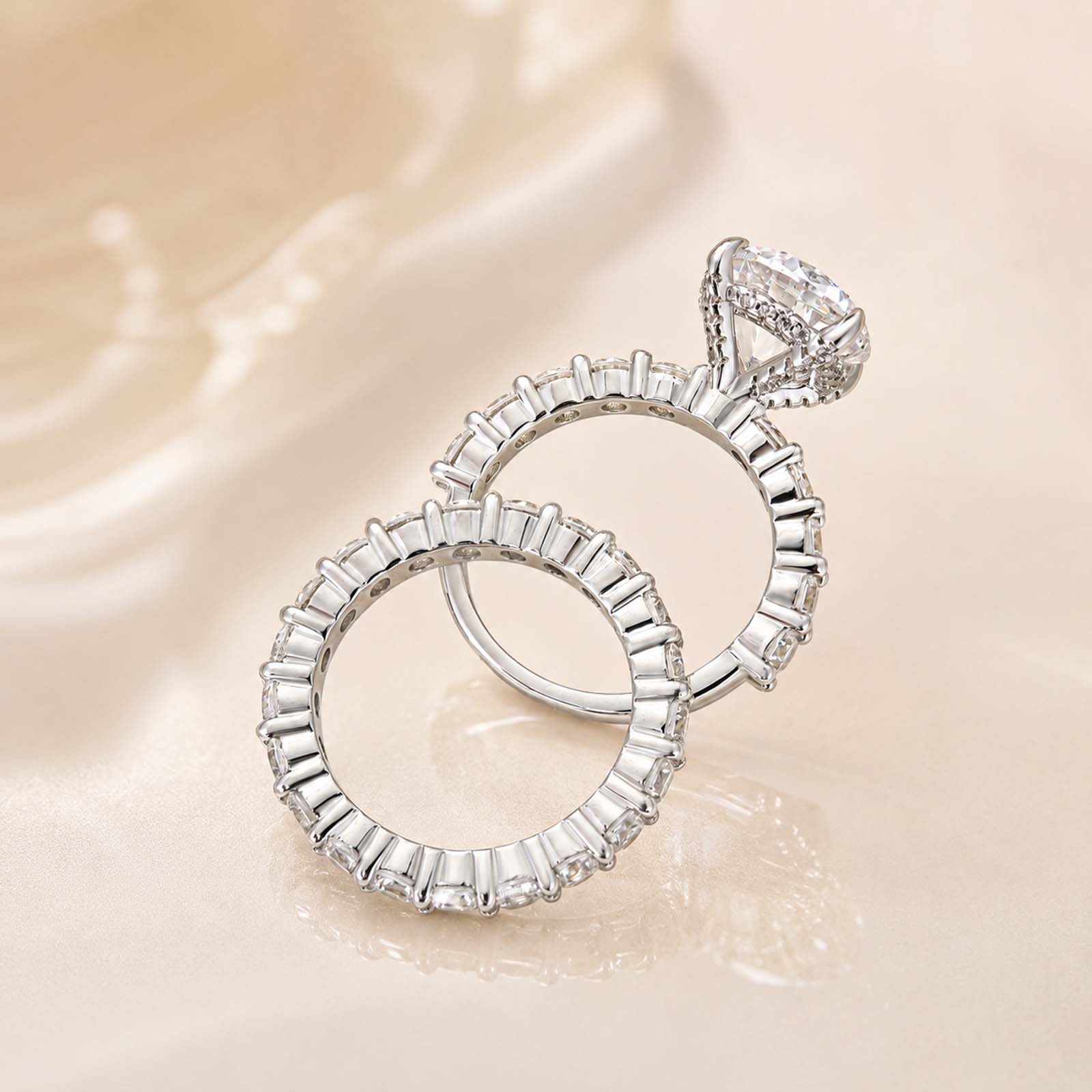 S925 Elegant 3.0Ct Round Cut Wedding Ring Set With Eternity Wedding Band