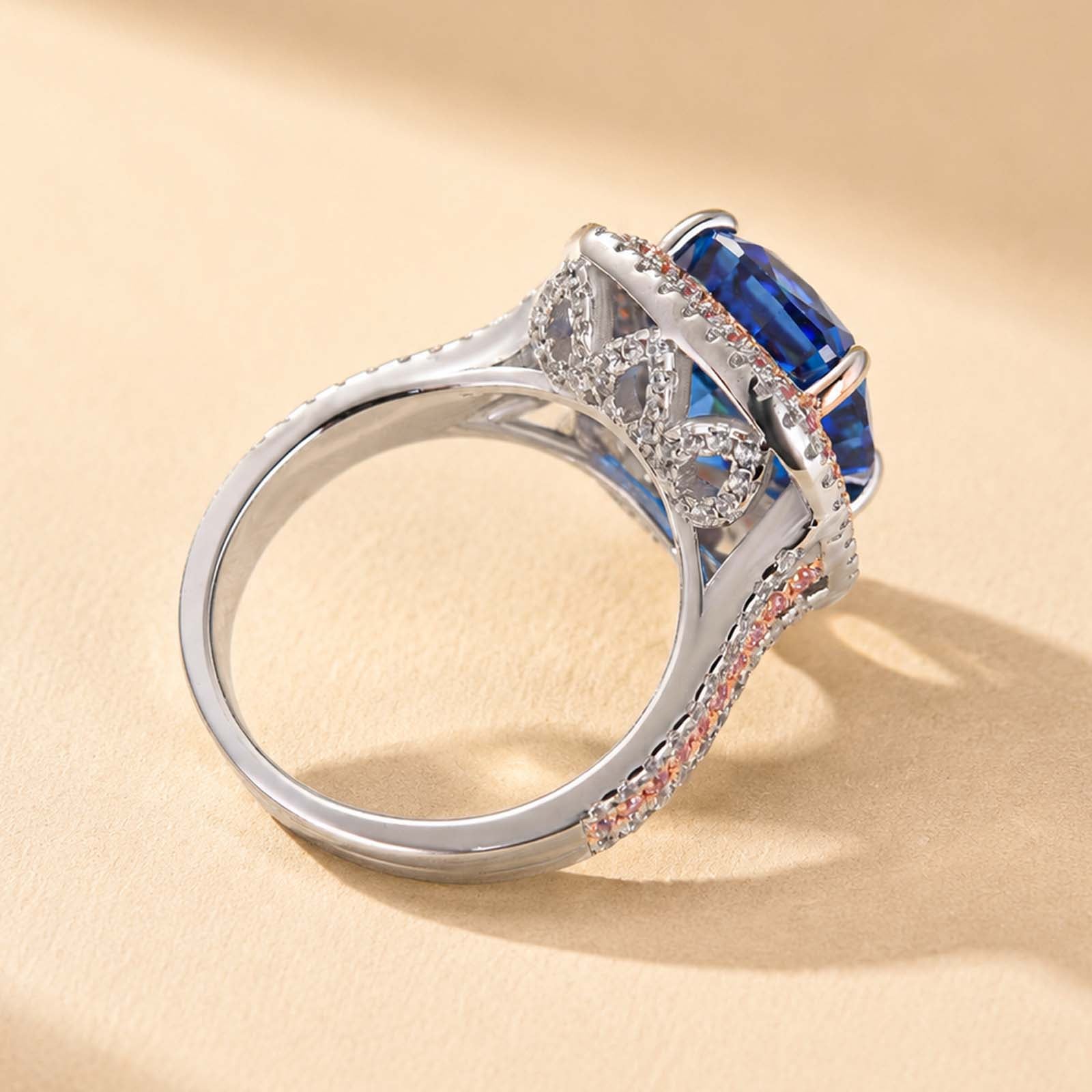 S925 Double Halo 6.0Ct Cushion Cut Three Shank Vintage Aquamarine Blue&Purple Engagement Ring
