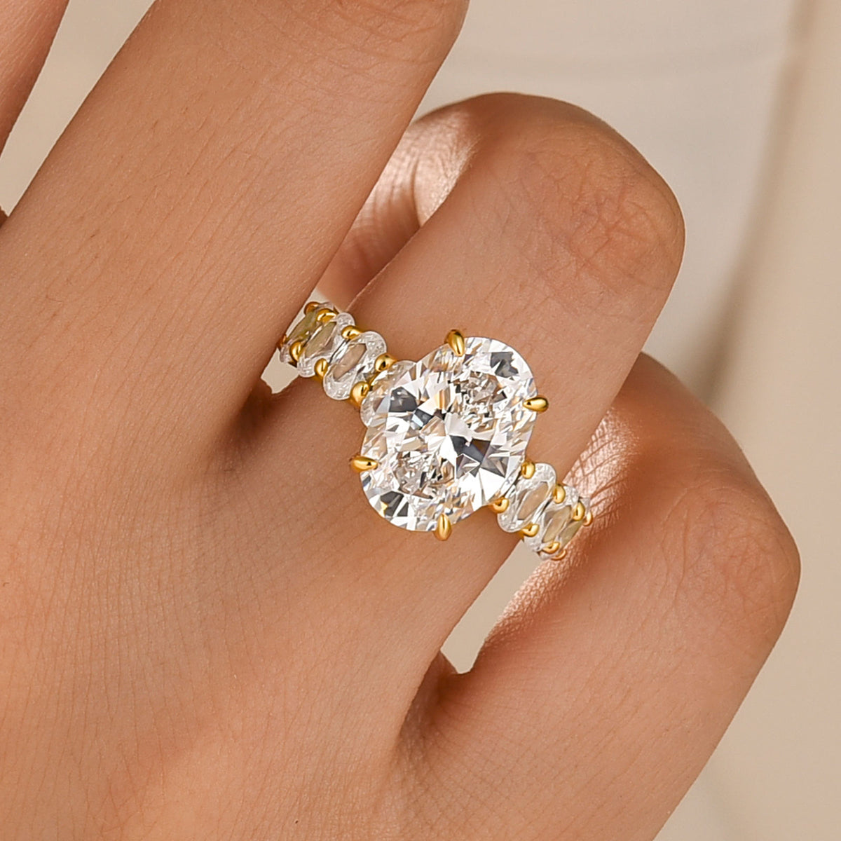 S925 Luxurious 4.5Ct Oval Cut Side Stone Engagement Ring In Sterling Silver For Daily Wear
