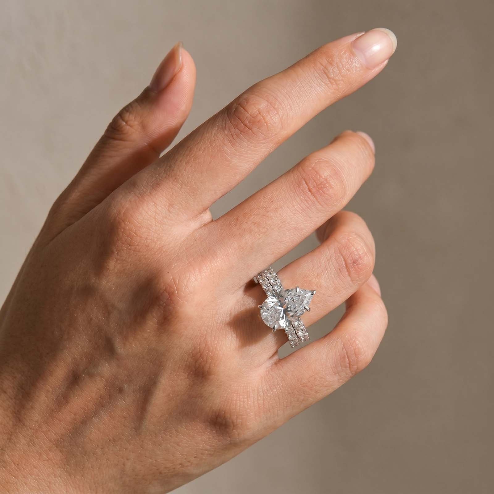 S925 5.0Ct Pear Cut Engagement Ring in Sterling Silver with Classic Open Wedding Band
