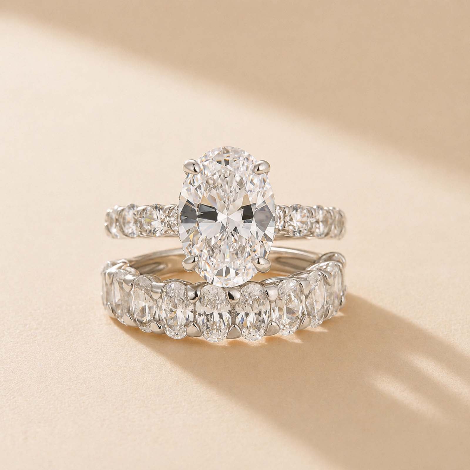 S925 Luxe 4.0Ct Oval Cut Engagement Ring in Sterling Silver with Wedding Band