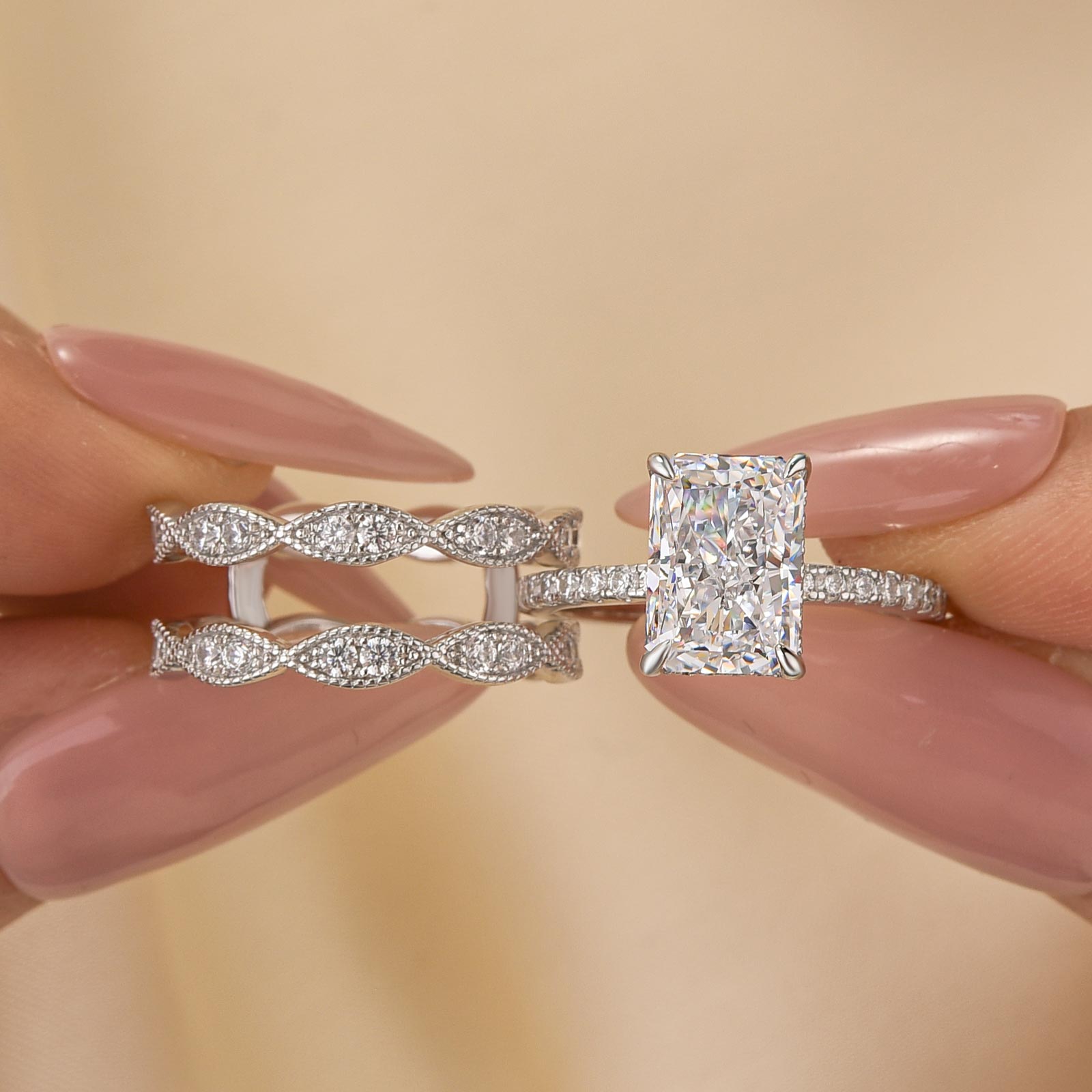 Louily Elegant 2PC 3.5Ct Radiant Cut Wedding Ring Set For Women In Sterling Silver