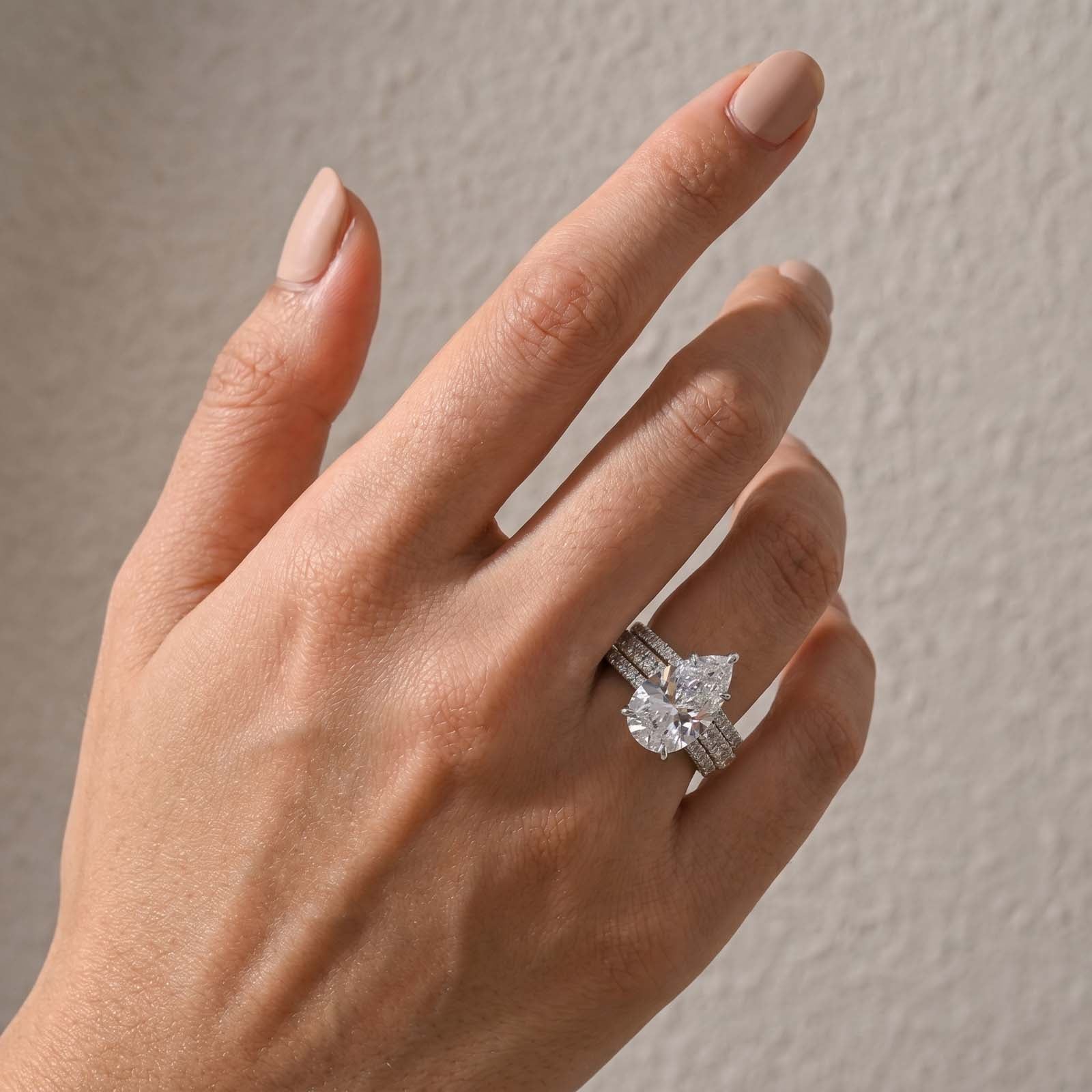 S925 5.0Ct Pear Cut Engagement Ring with Open Wedding Band Stackable Ring Set For Everyday Wear