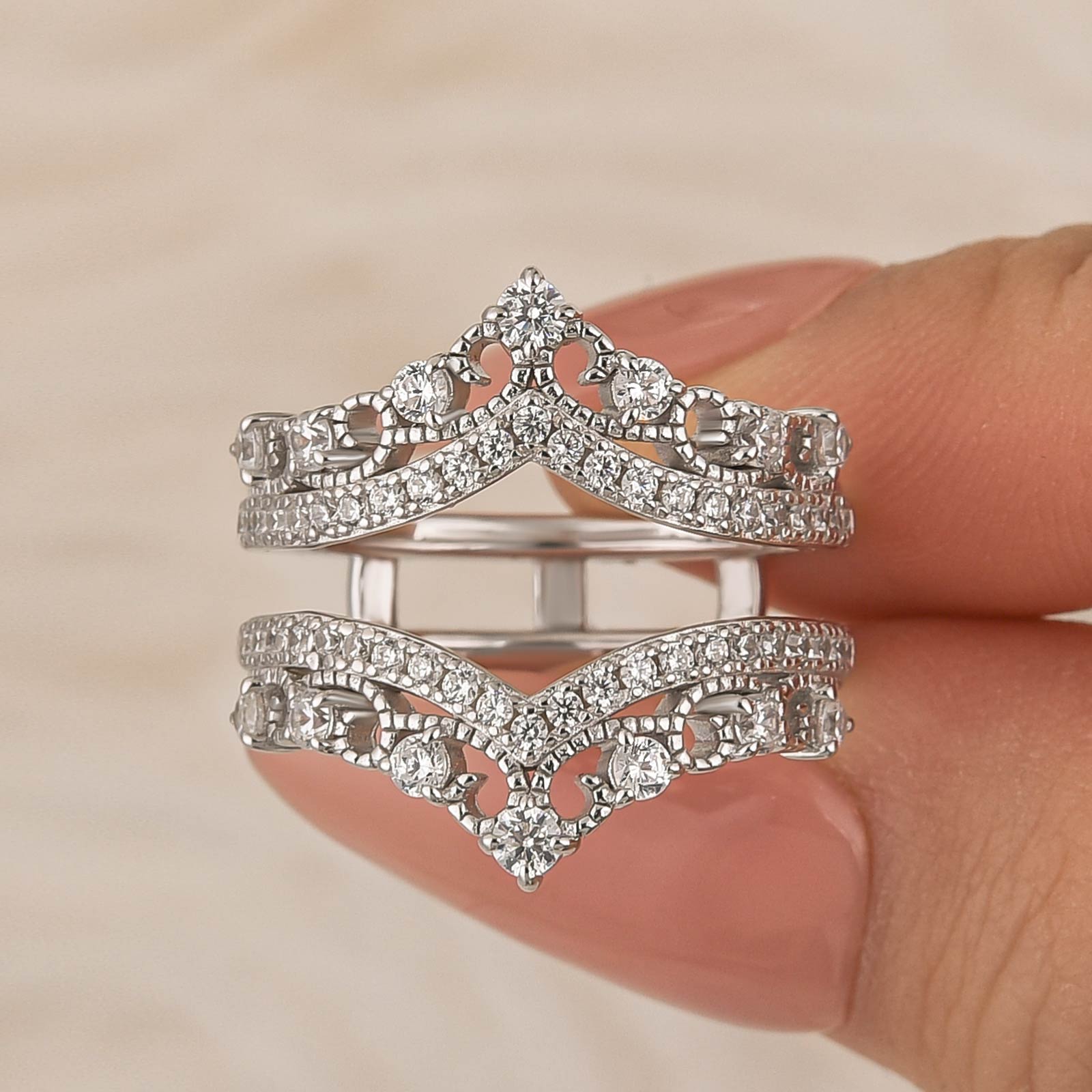 0.8Ct Crown-Shaped Insert Wedding Band Engagement Ring Enhancer