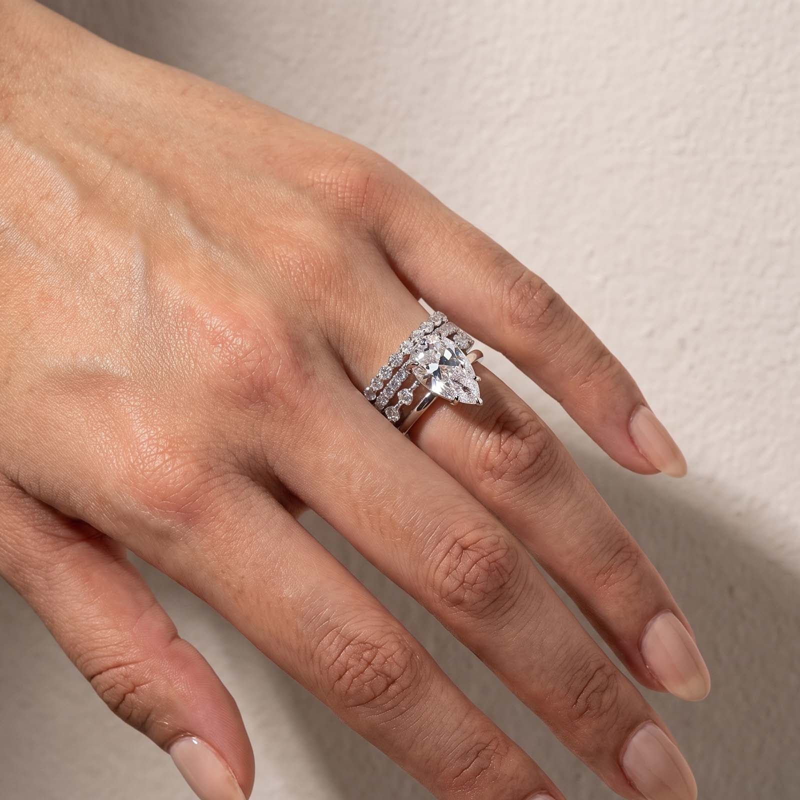 S925 4.0 Ct Pear Cut Engagement Ring & Full Eternity Wedding Band 4PC Women's Ring Sets For Everyday