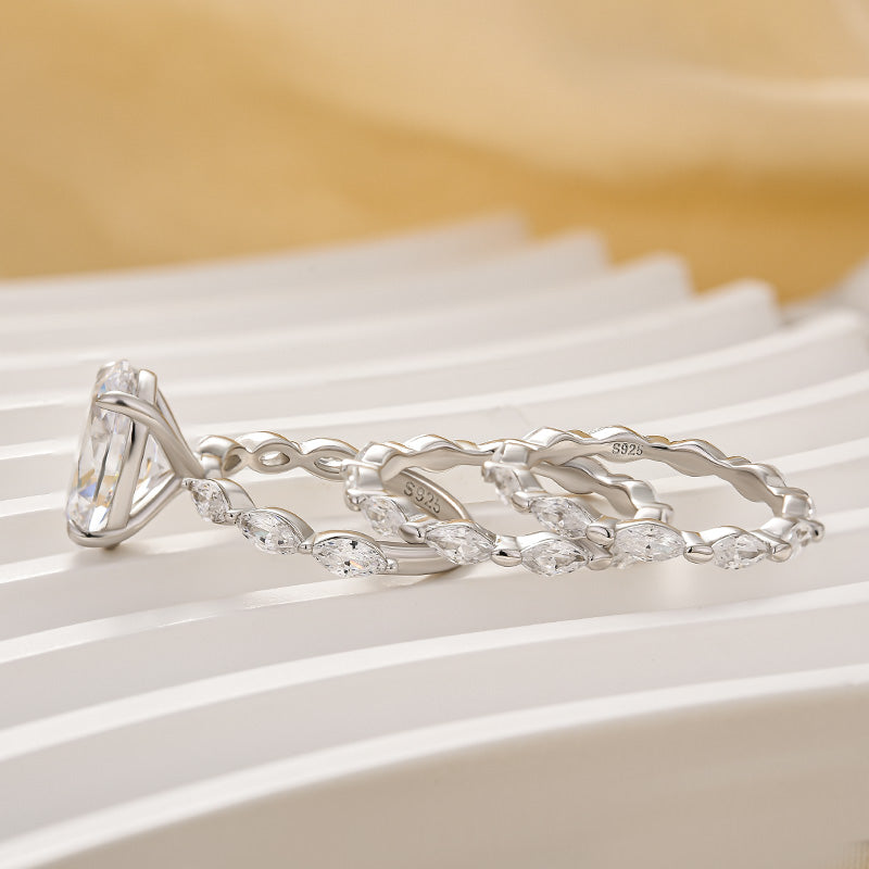 Louily Unique 4.5Ct Oval&Marquise Cut 3PC Wedding Ring Set In Sterling Silver