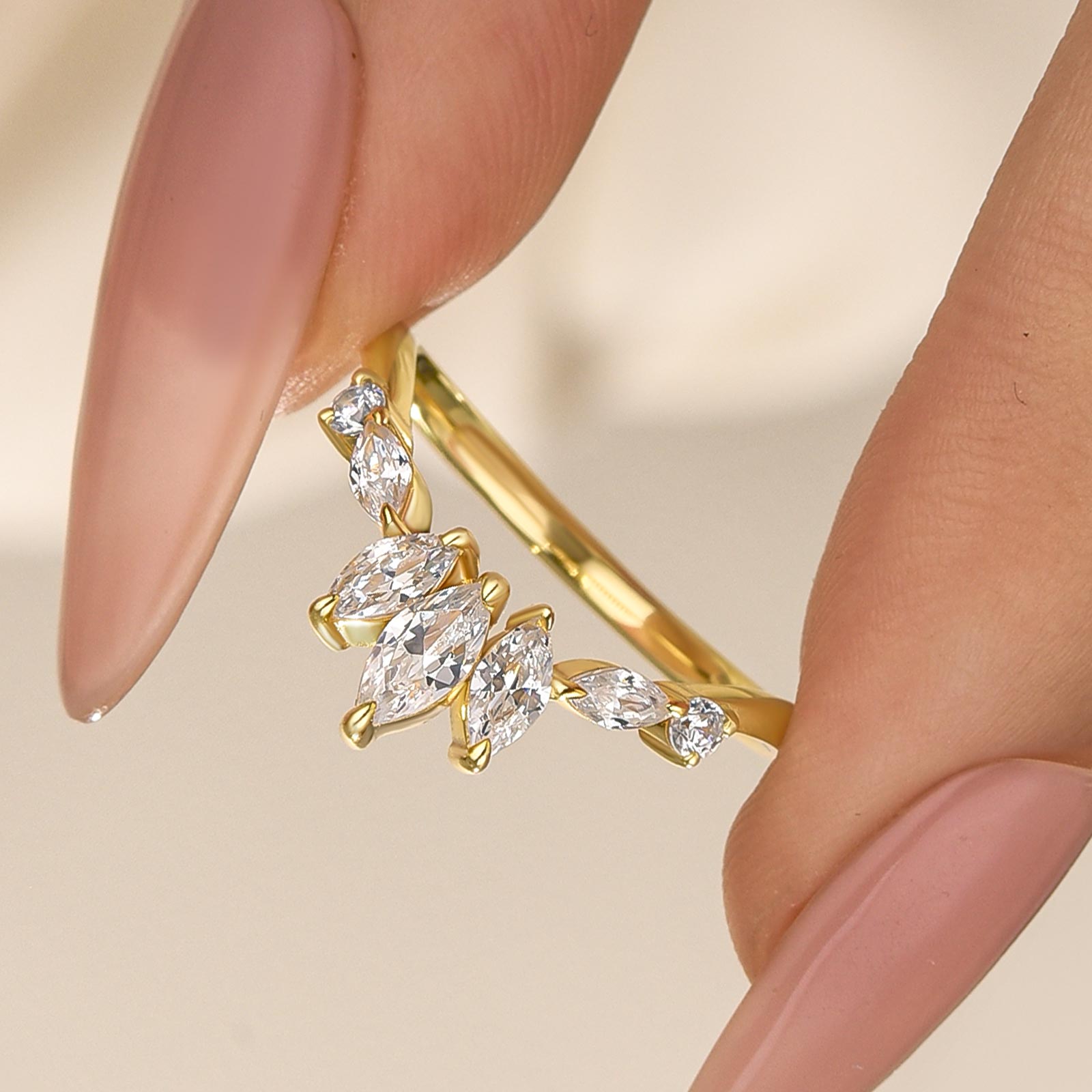 Elegant Marquise & Round Cut White Gold Wedding Band - louilyjewelry