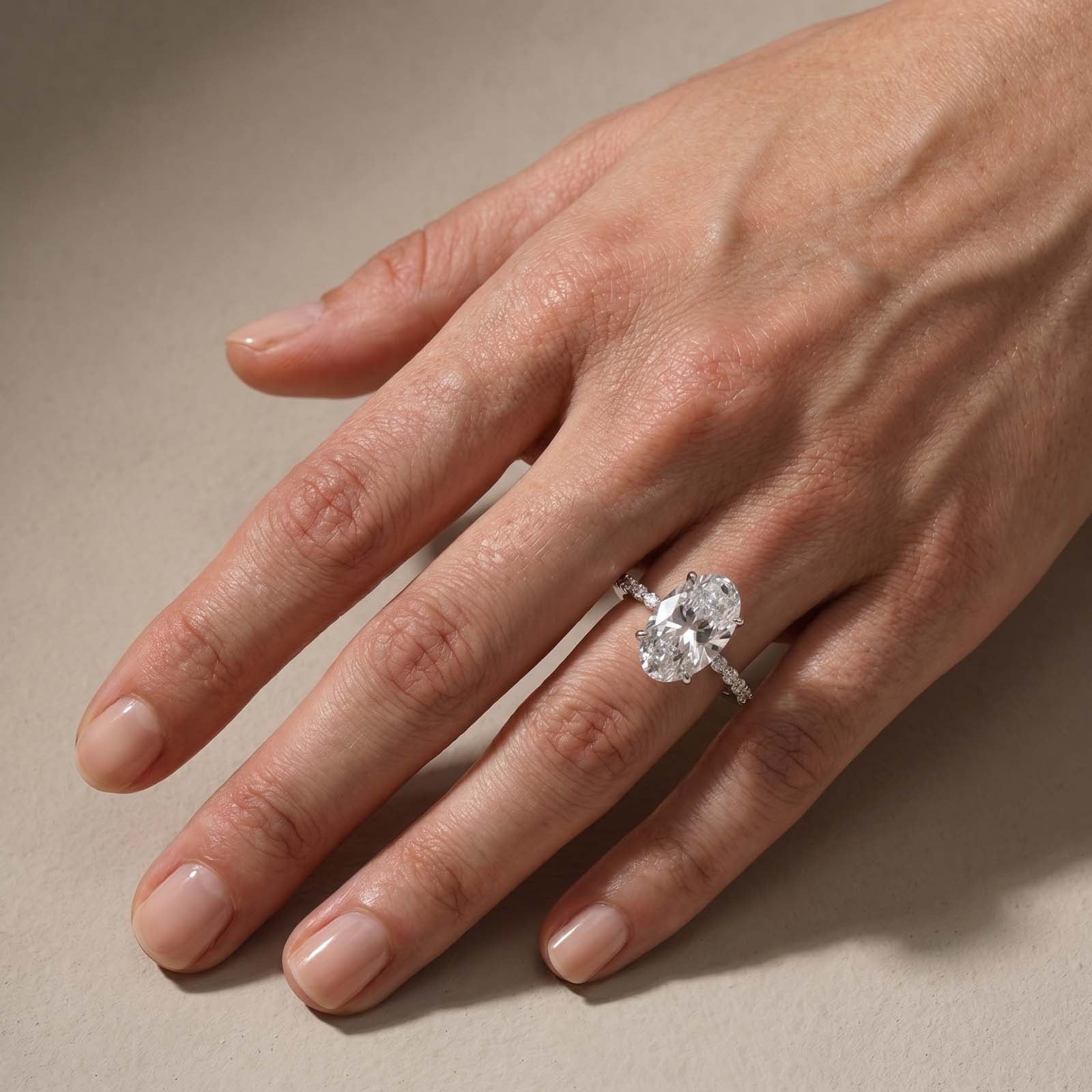 S925 5.0Ct Oval Cut Side Stone Simulated Diamond Engagement Ring For Everyday Wear