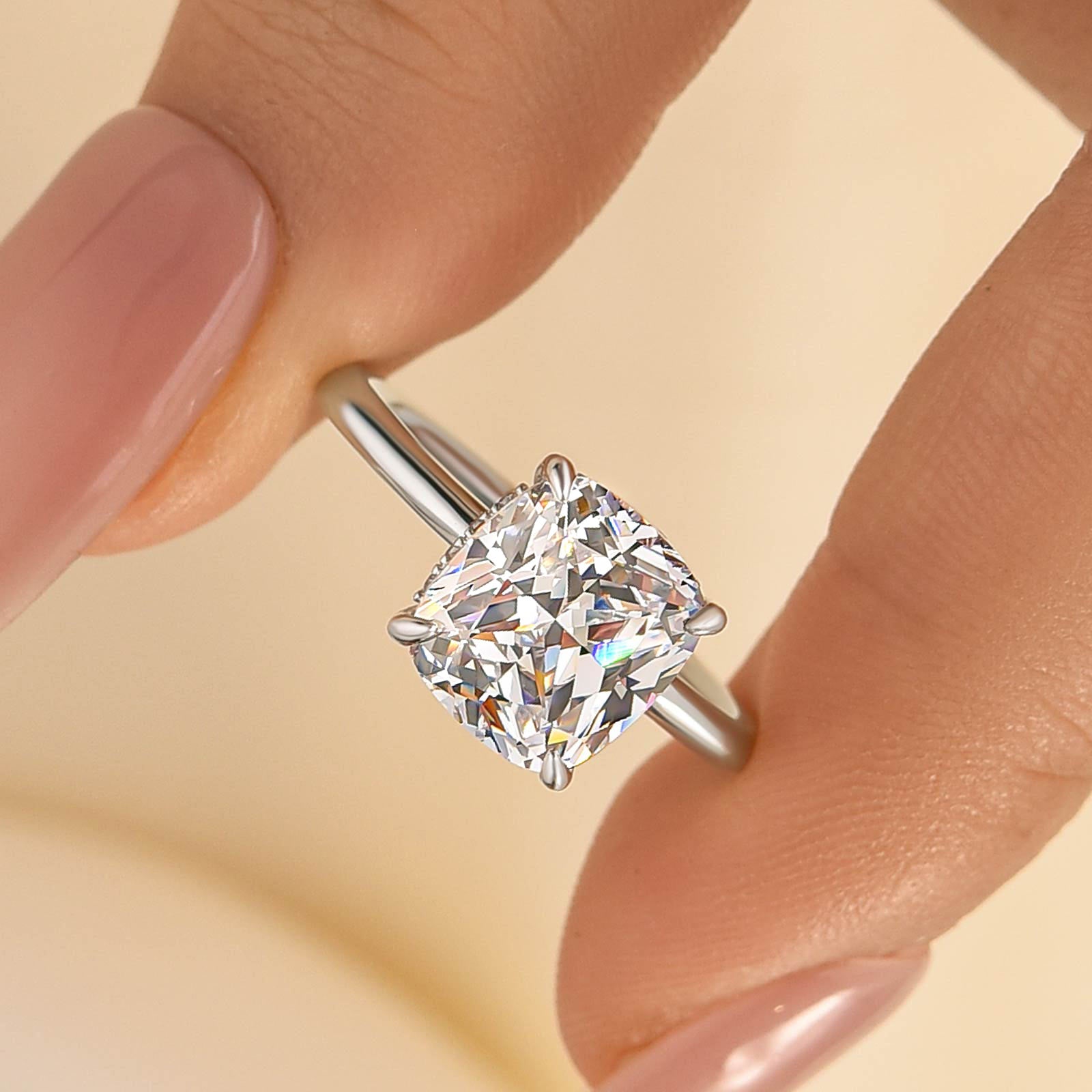 Louily Elegant 3.0 Carat Cushion Cut Engagement Ring for Women In Sterling Silver