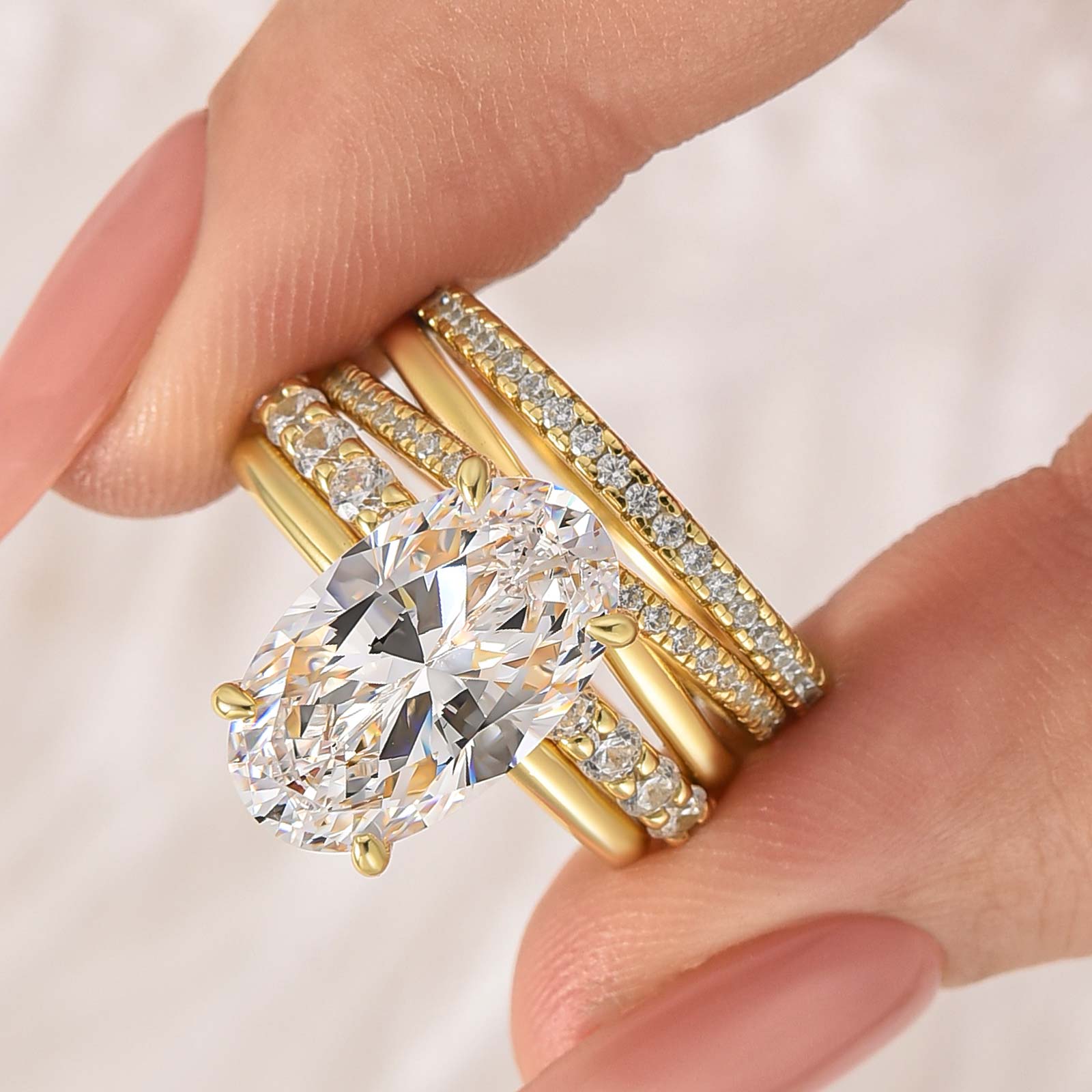 4PC 5.0Ct Oval Cut Hidden Halo Wedding Ring Set with Unique Wedding Band - louilyjewelry