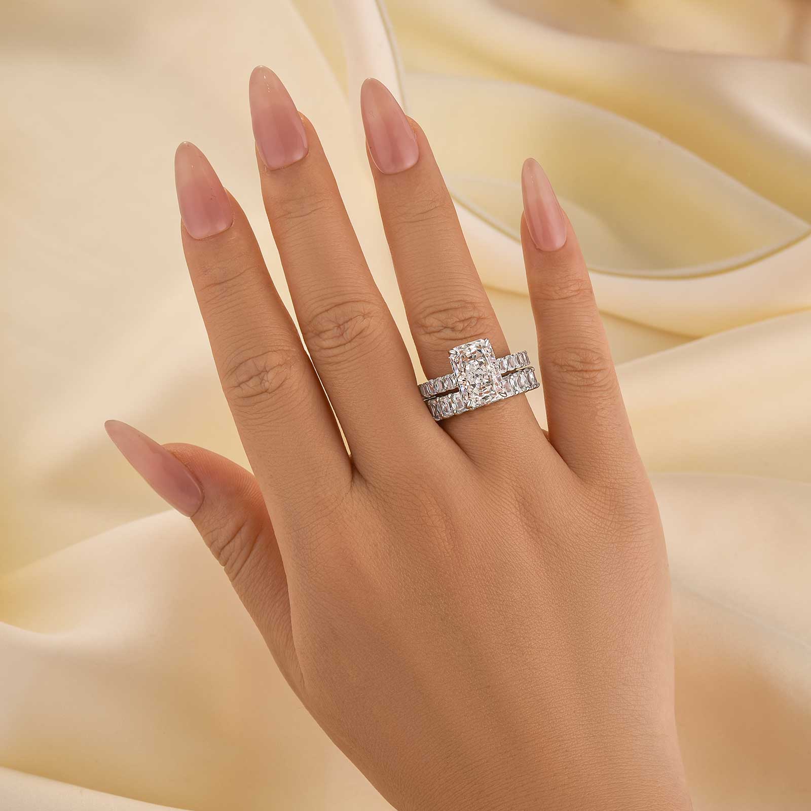 3.5Ct Luxe Radiant Cut Engagement Ring Travel Ring With Radiant Cut Wedding Band