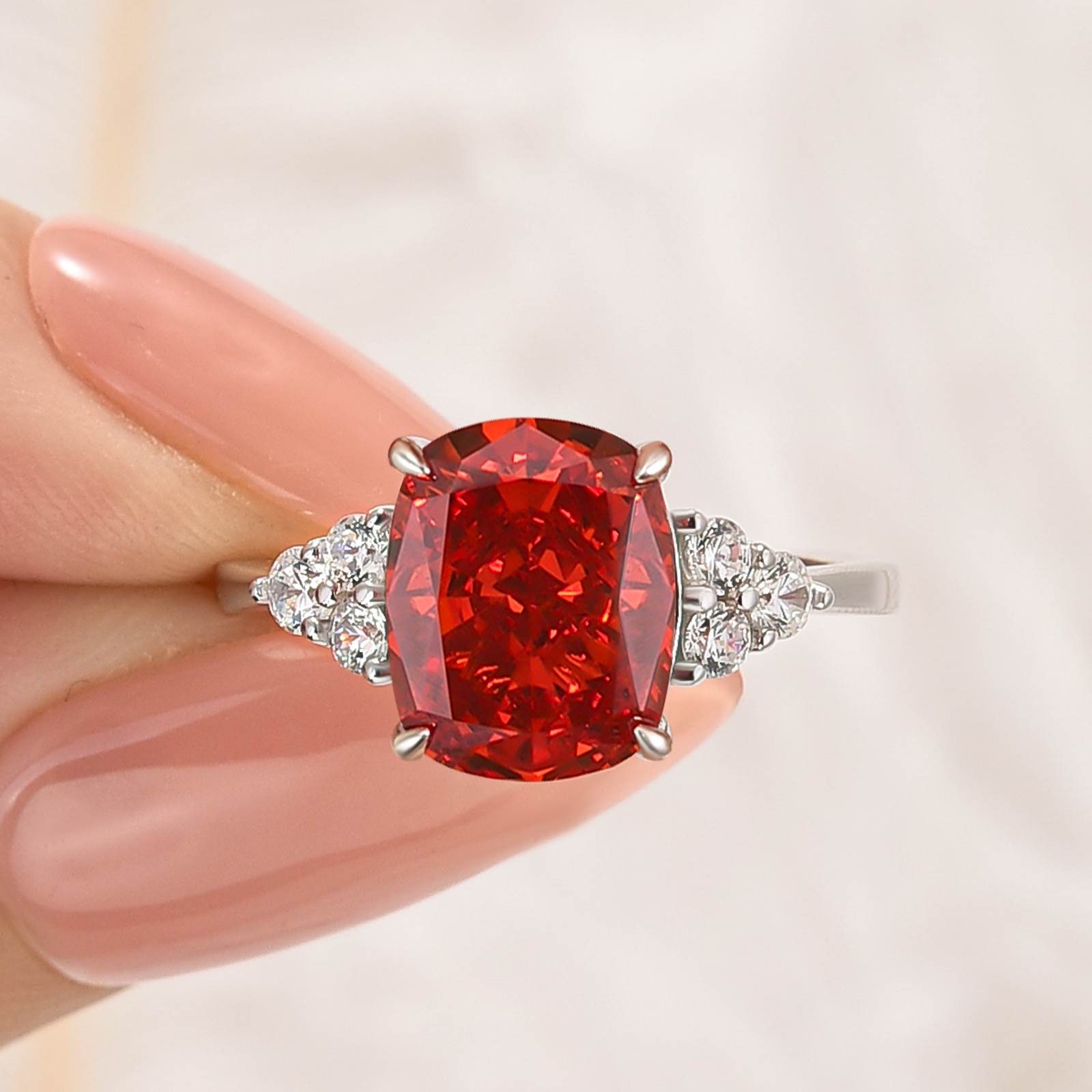 4.0Ct Cushion Cut Side Stone Engagement Ring Travel Ring In Sterling Silver - louilyjewelry