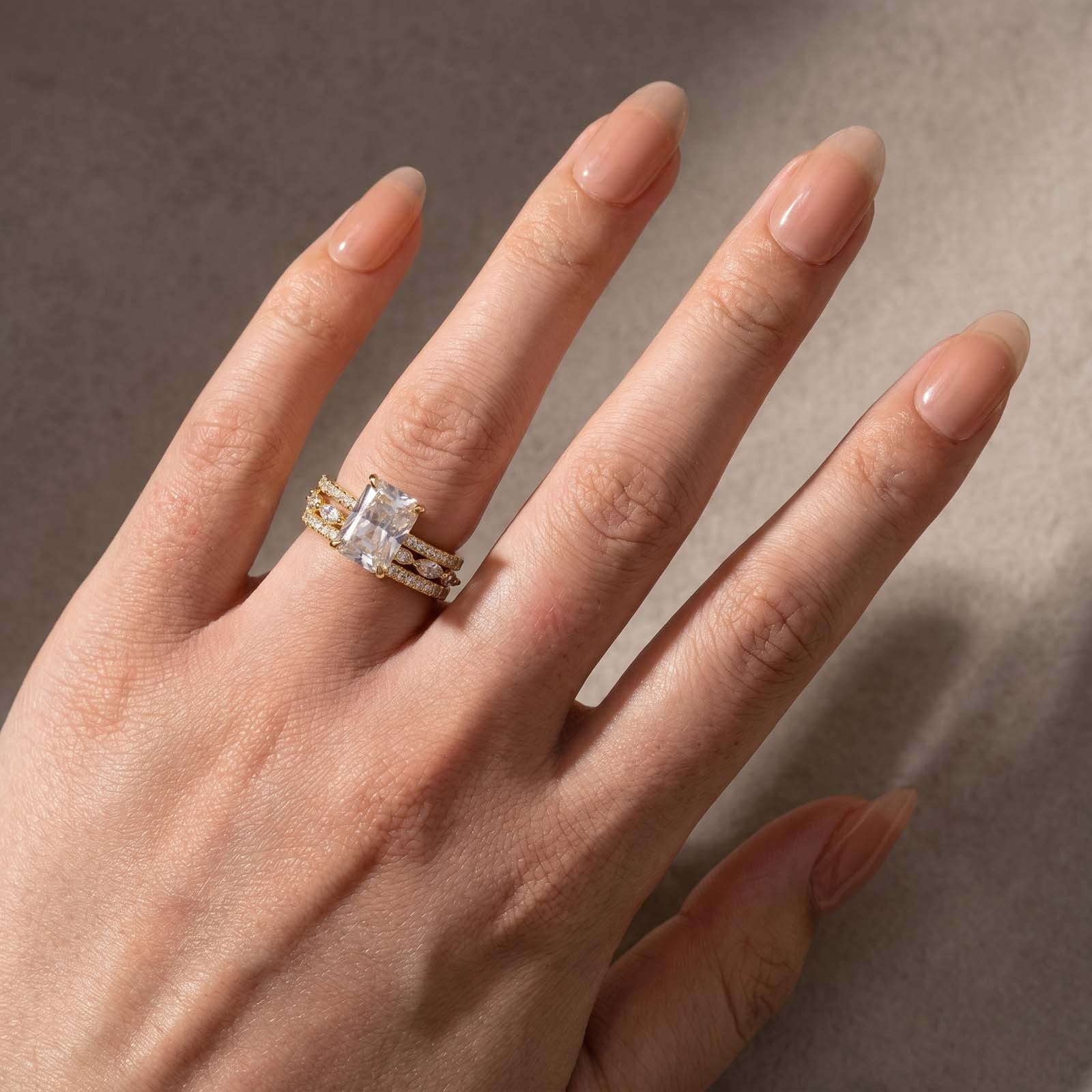 S925 3.5Ct Radiant Cut 3PC Wedding Ring Set Stackable Rings For Everyday Wear