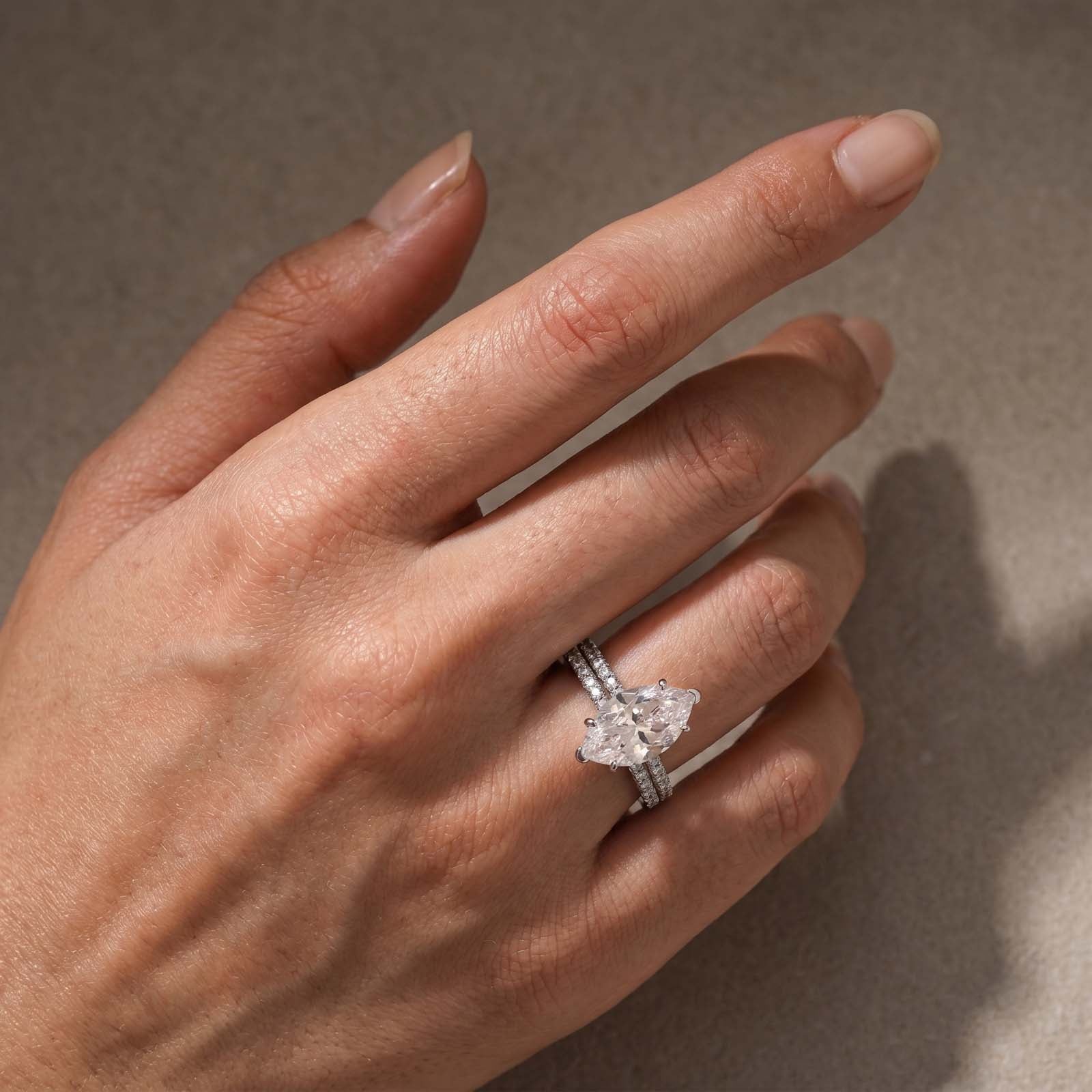 S925 4.0Ct Marquise Cut Wedding Ring Set Travel Ring With Classic Wedding Band For Women