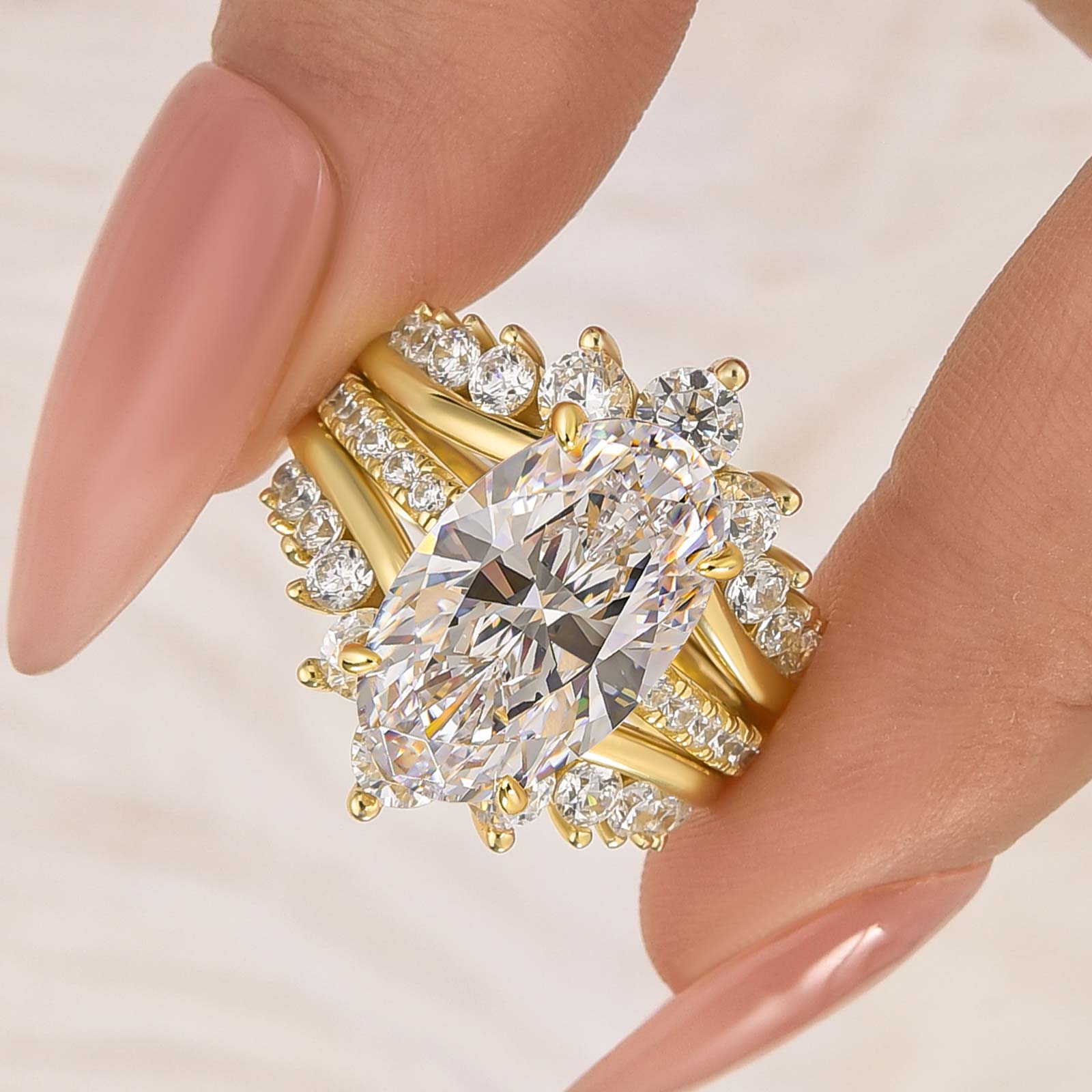 Louily Exclusive 4.0Ct/5.0Ct Oval Cut Wedding Ring Set With Jacket Wedding Band - louilyjewelry