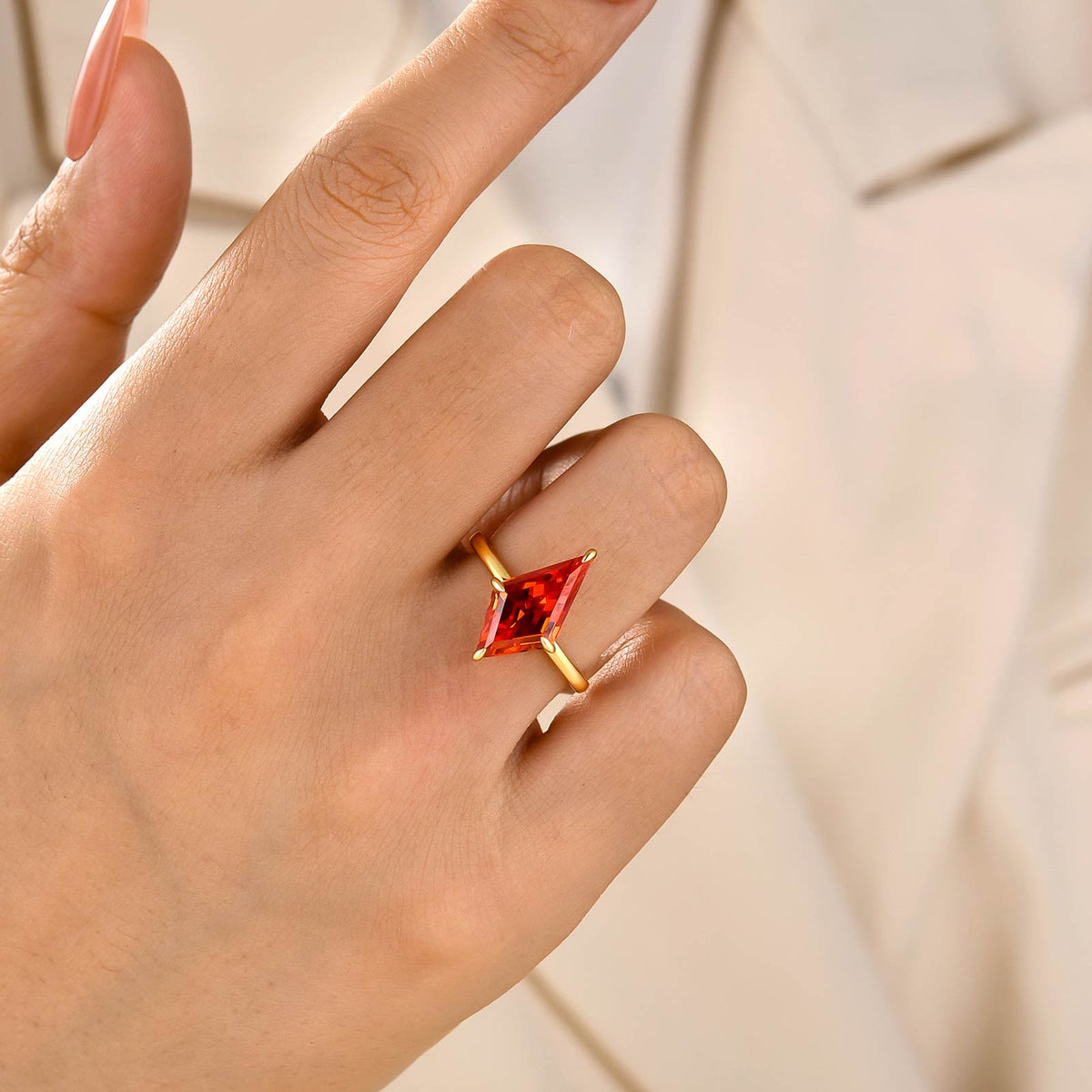 S925 3.0Ct Kite Cut Red Stone Solitaire Engagement Ring Everyday Wearable Ring