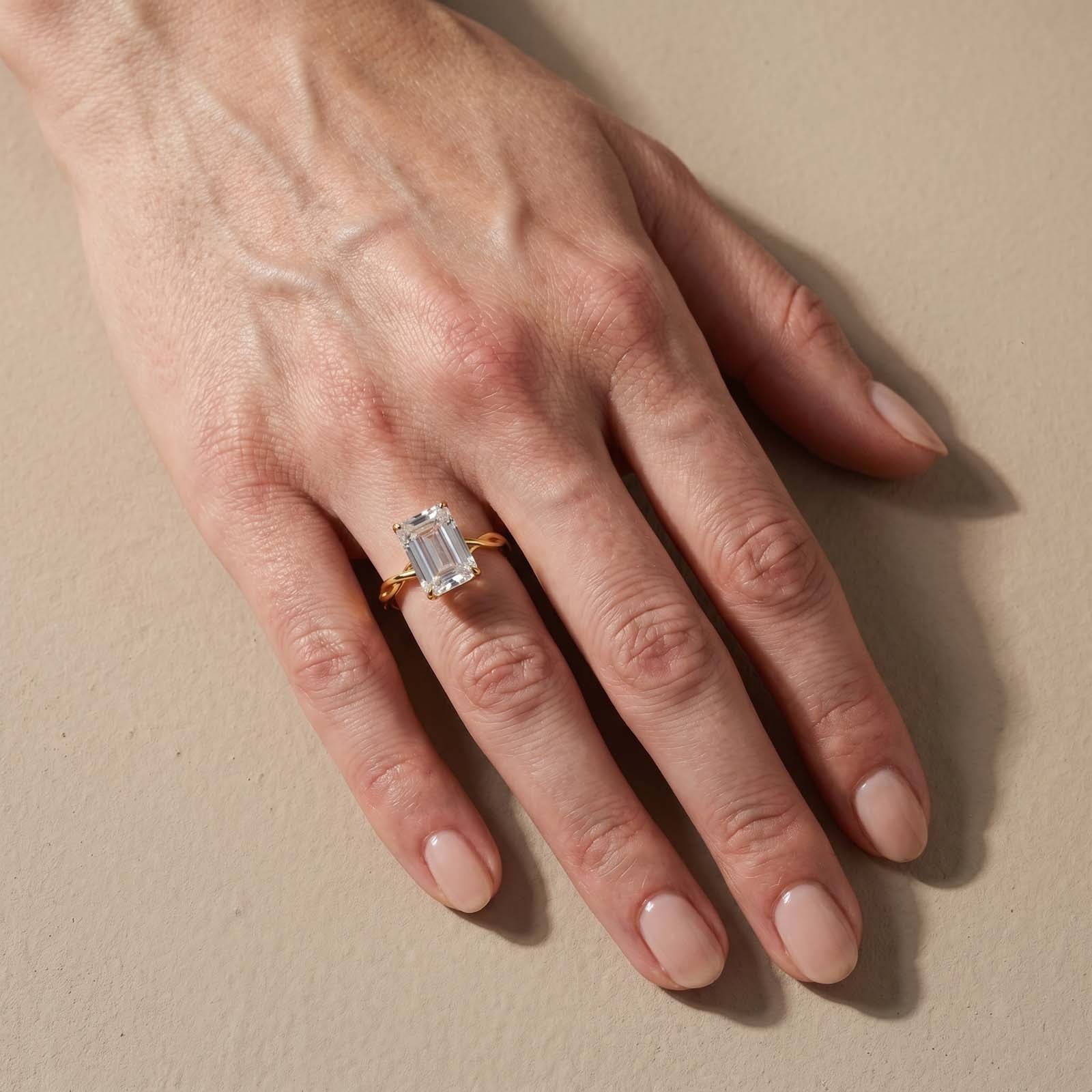 S925 5.0Ct Emerald Cut Hidden Halo Twist Bridal Ring in Sterling Silver