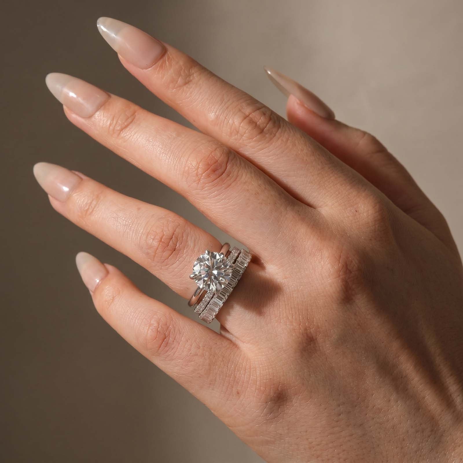 S925 Moissanite 4CT Round Solitaire 3PC Brival Ring Set With Mixed-Cut Bands