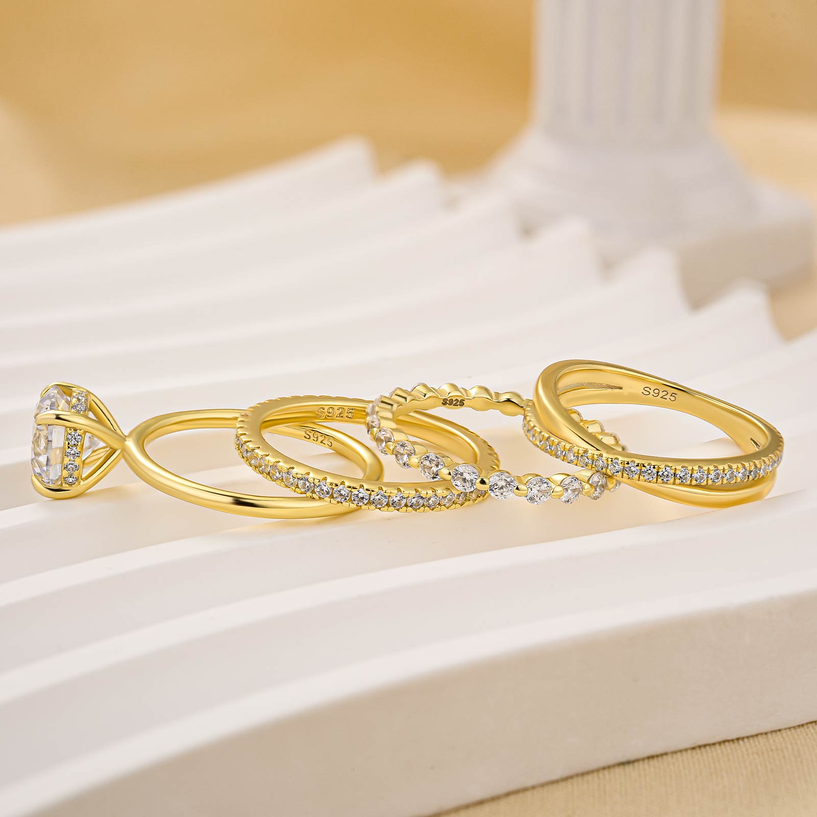 4PC Round Cut 2.0Ct Solitaire Engagement Ring Wedding Ring Set