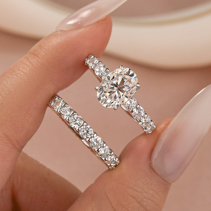 Louily Moissanite 3.0Ct Oval Cut White Gold Wedding Ring Set For Women