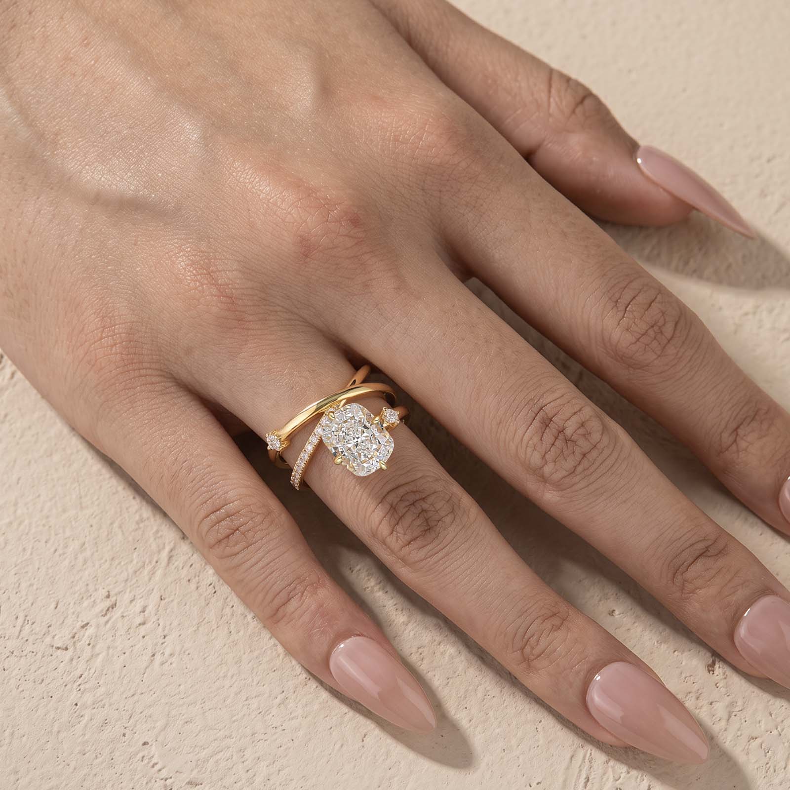 S925 3.5Ct Cushion Cut Chic 18K Yellow Gold Plated Engagement Ring Travel Ring For Her