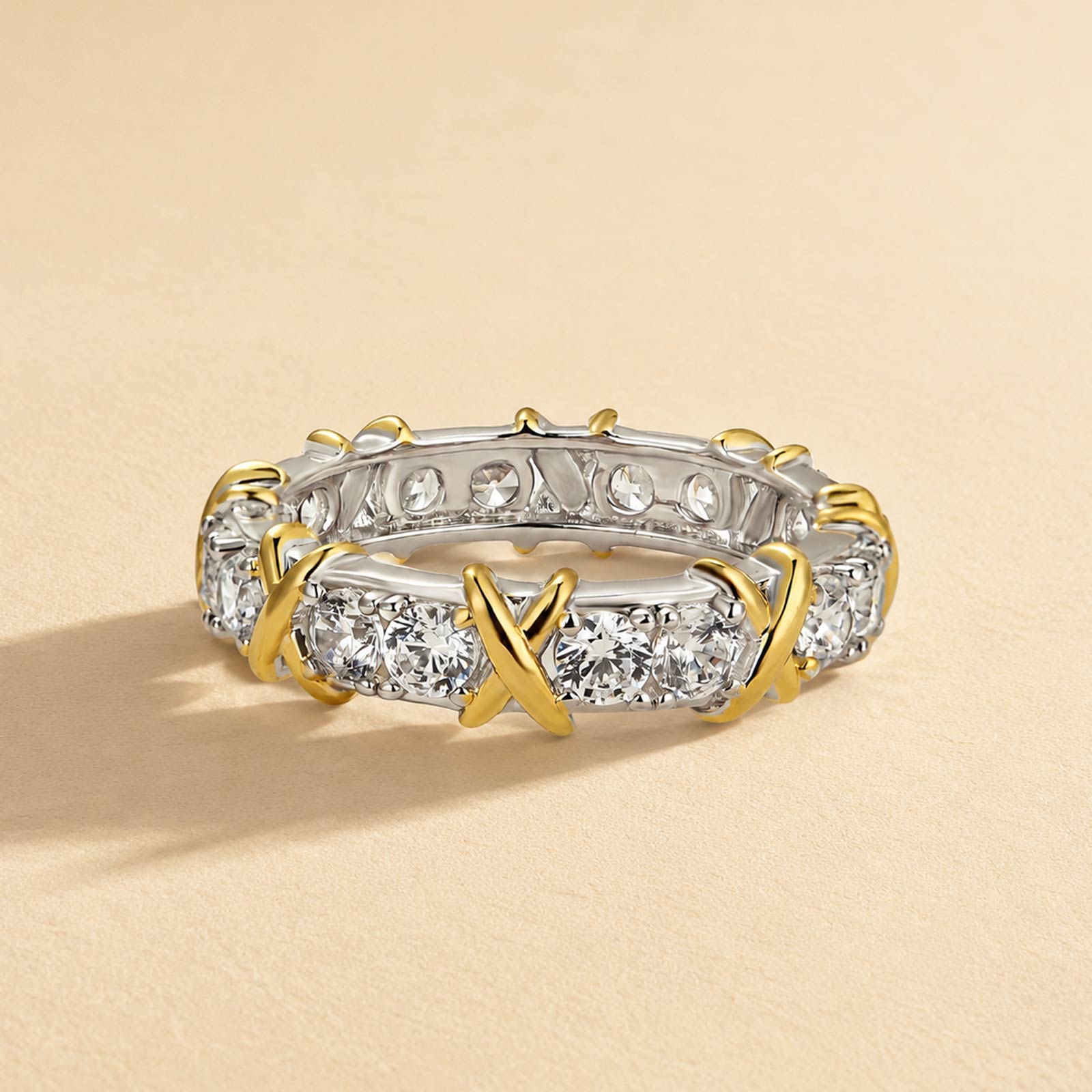 S925 Louily Noble Round Cut Two-Tone X Wedding Band For Women