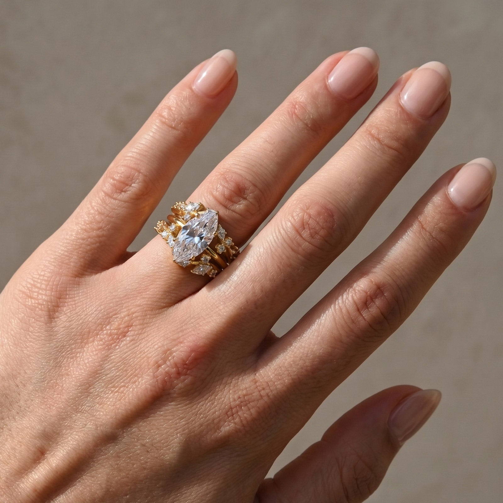 S925 Hidden Halo 4.0Ct Marquise Cut Engagement Ring with 1.5Ct Marquise&Round Cut Enhancer Wedding Band