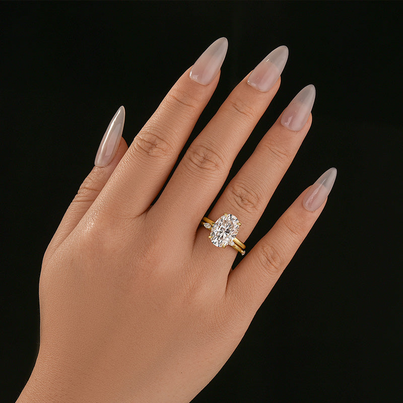 Moissanite 5.5Ct Oval Cut Engagement Ring with Marquise Cut Wedding Band