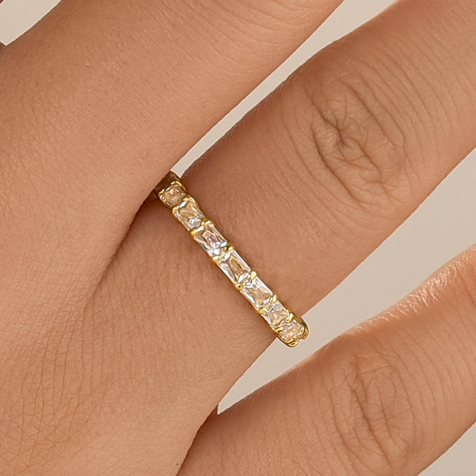 Elegant Radiant Cut Yellow Gold Women's Wedding Band In Sterling Silver