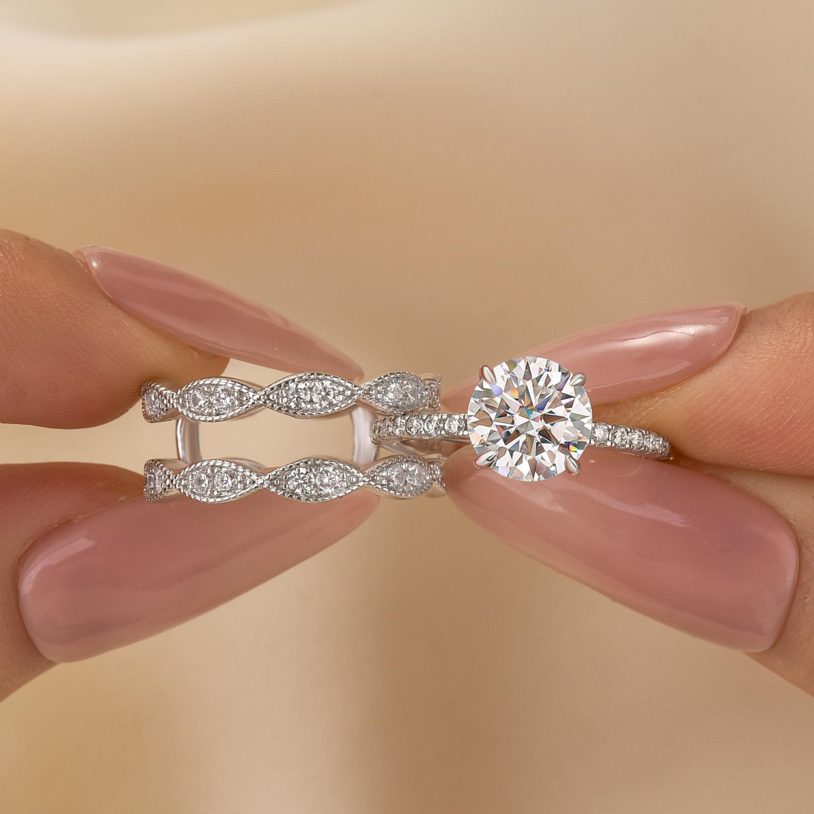 Louily Classic 2.0Ct Round Cut 2PC Wedding Ring Set For Women In Sterling Silver