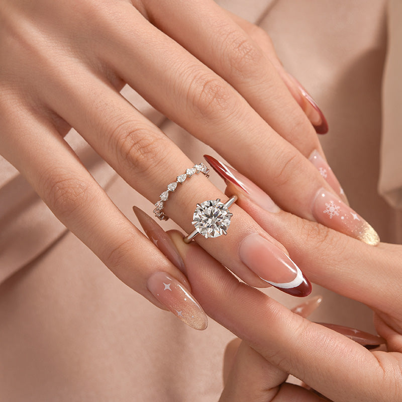 2PC Moissanite 4.0Ct Round Cut Engagement Ring With Pear Cut Wedding Band Wedding Ring Set