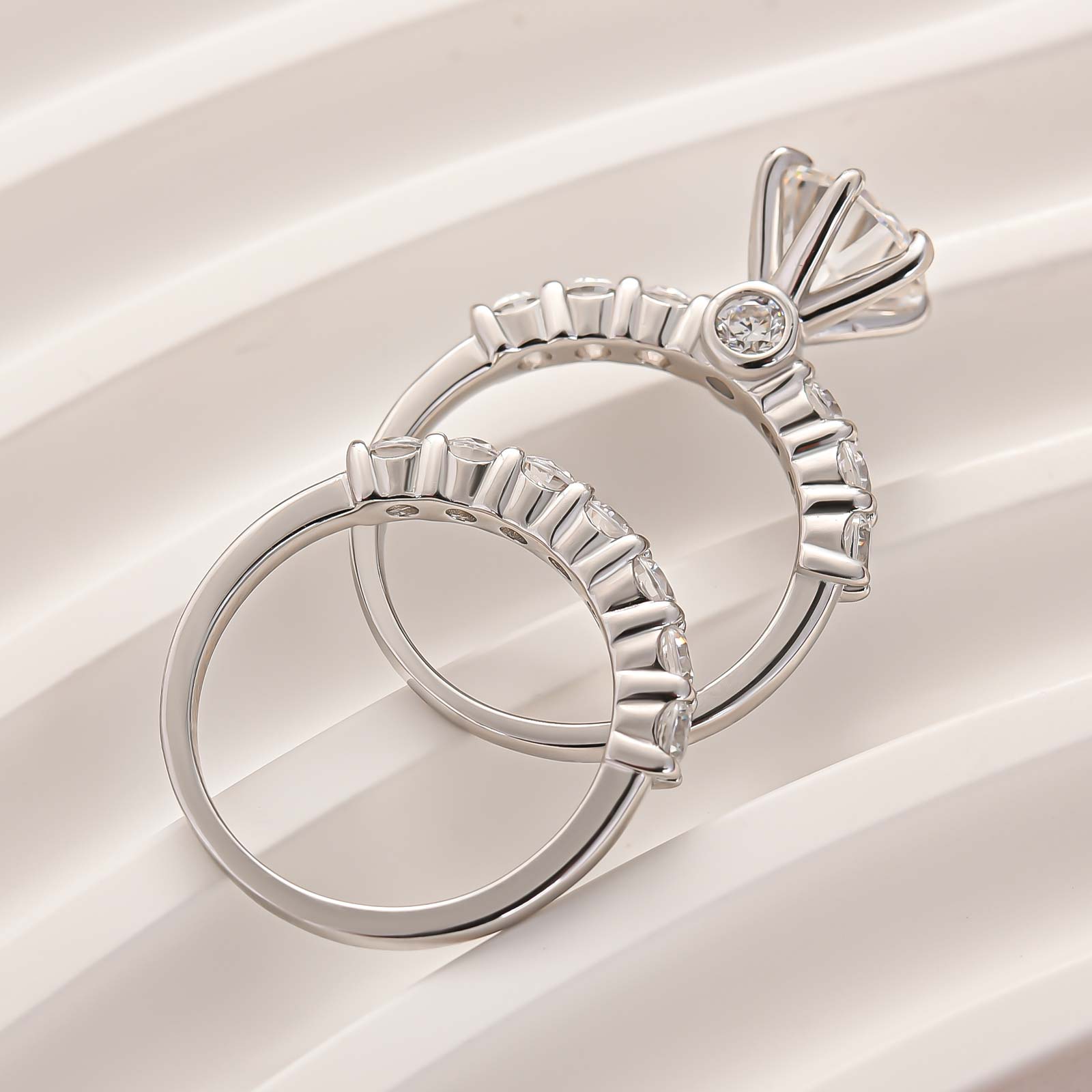 Moissanite 2PC 2.0Ct Round Cut Half Eternity Engagement Ring With Round Cut Wedding Band Wedding Ring Set