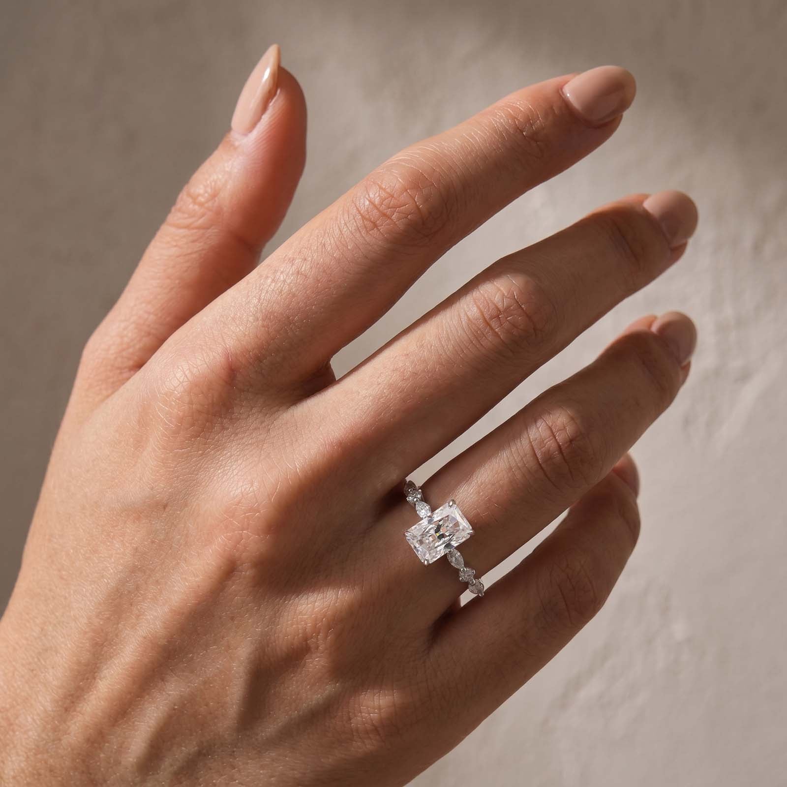 S925 2.5Ct Radiant Cut Marquise & Round Engagement Ring Travel Ring In Sterling Silver