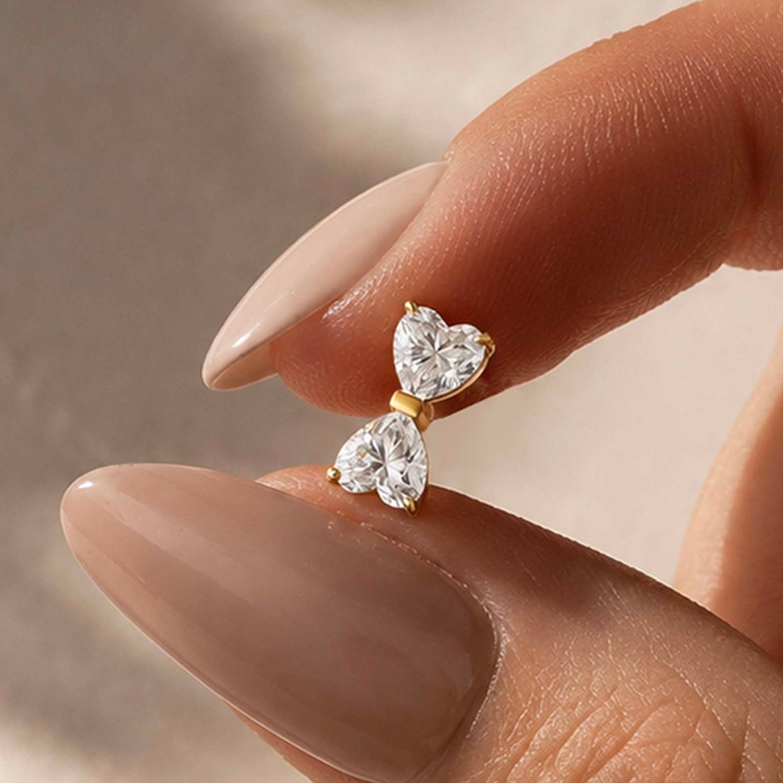 S925 Moissanite 1Ct*2 Dual Heart Cut Bow Shape Stud Earrings Romantic Earrings For Date Nights