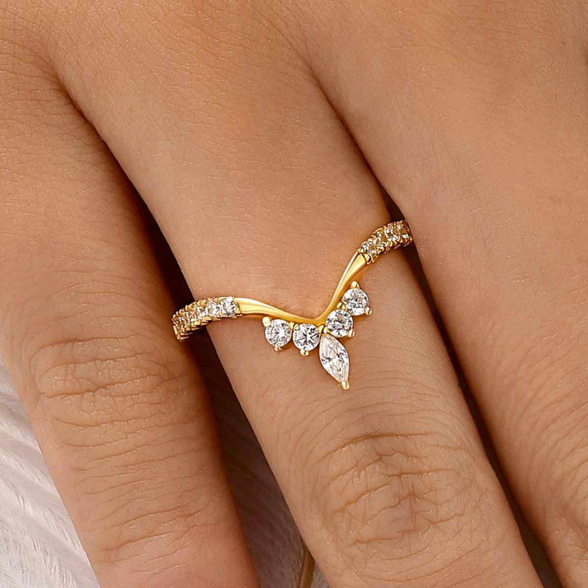 Vintage Marquise Cut V-Shaped Stackable Wedding Band