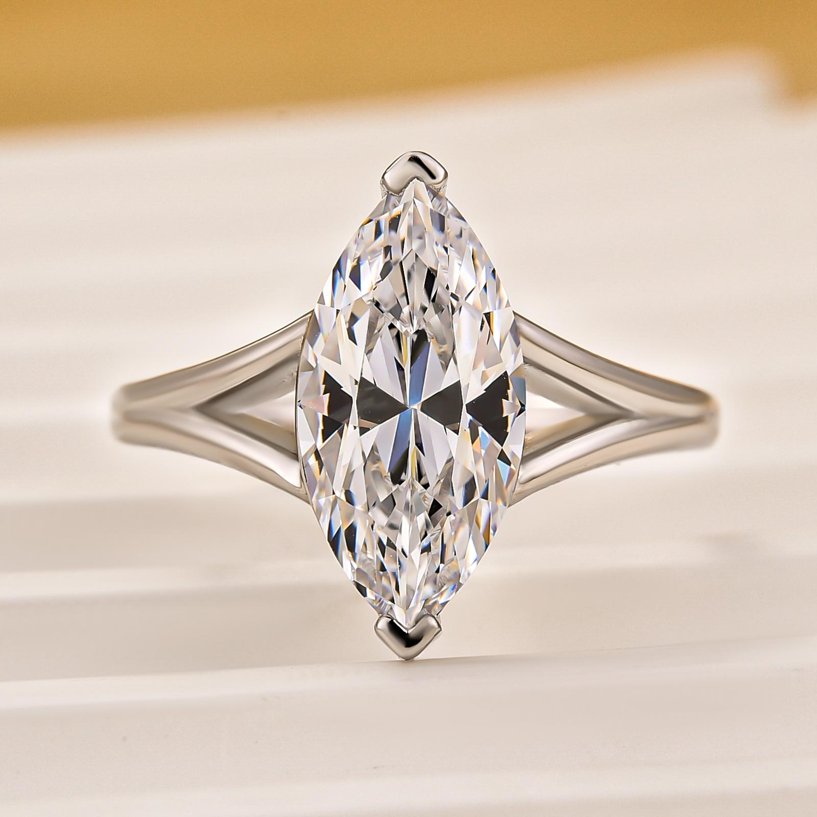 3.0Ct Marquise Cut Split Shank Engagement Ring Travel Ring In Sterling Silver