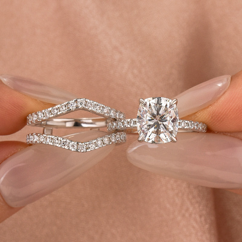 Moissanite 3.0Ct Cushion Cut White Gold Wedding Ring with Enhancer Ring