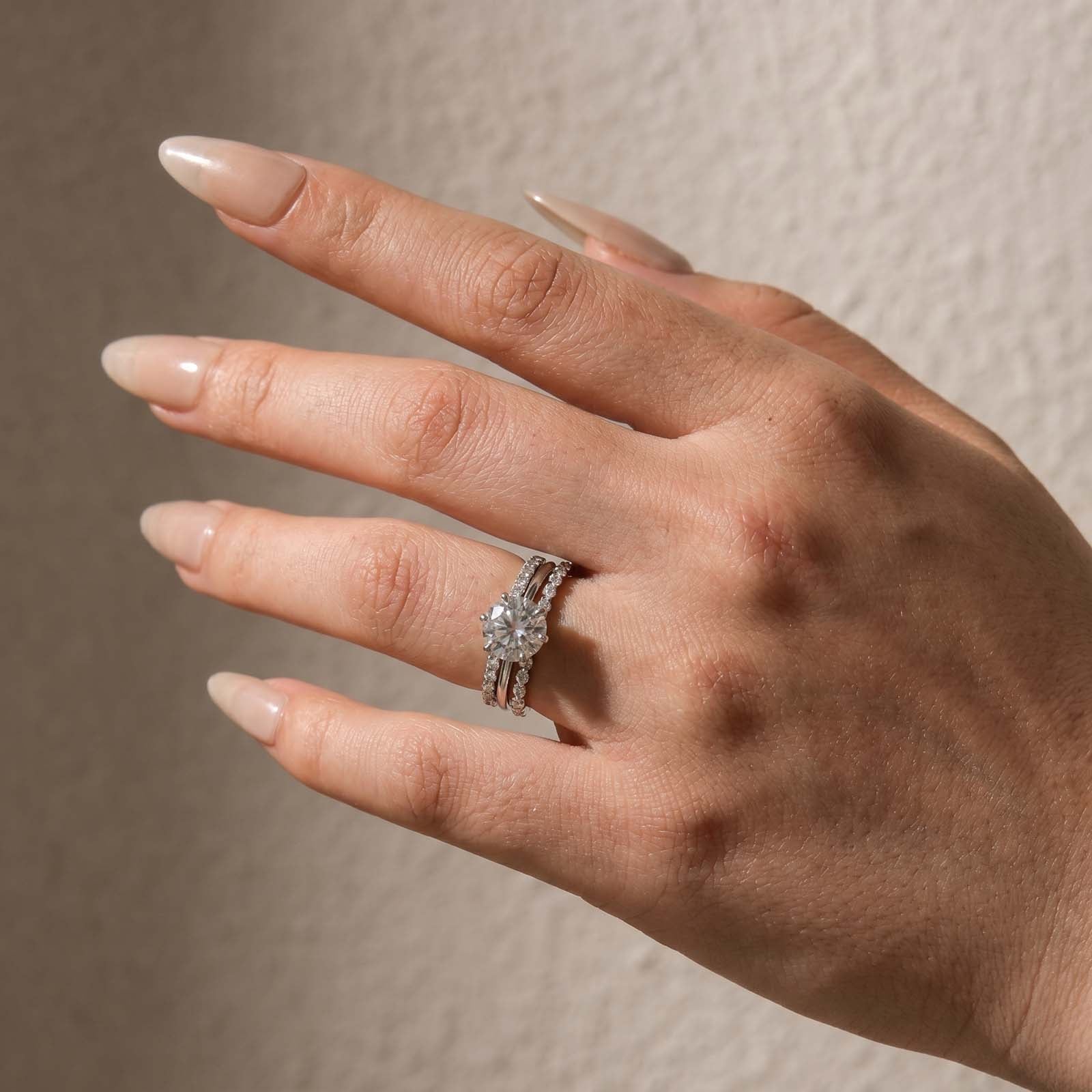 S925 Moissanite 2CT Round Solitaire 3-Piece Bridal Ring Set Engagement Ring With Wedding Bands