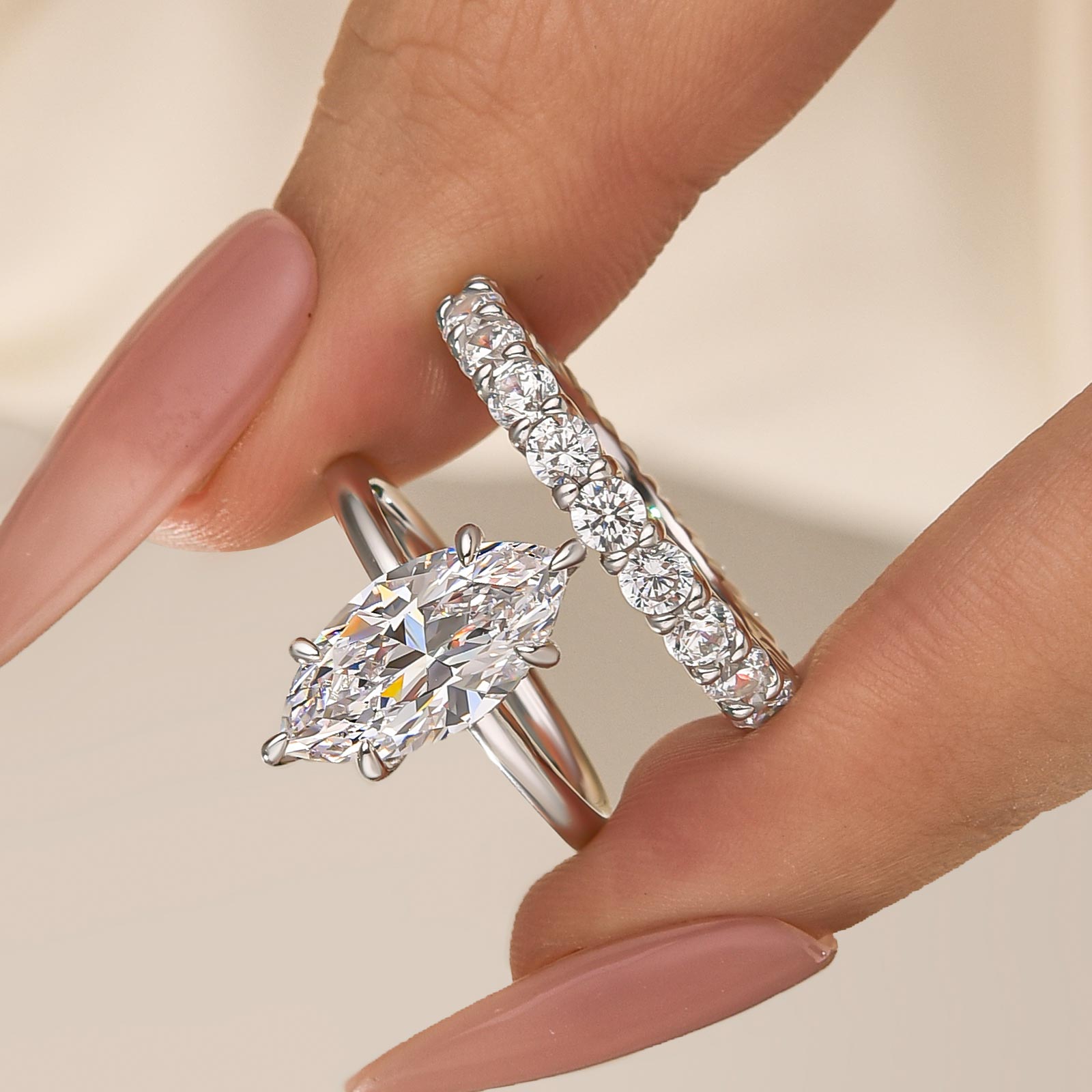 2PC Fashion 3.0Ct Marquise Cut Engagement Ring Wedding Ring Set