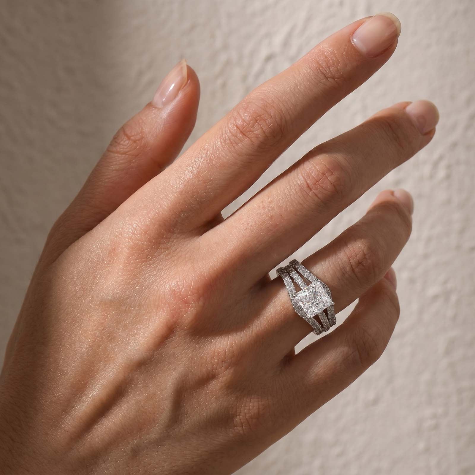S925 2.0Ct Princess Cut Insert 2PC Wedding Ring Set In Sterling Silver Engagement Ring with Enhancer Band