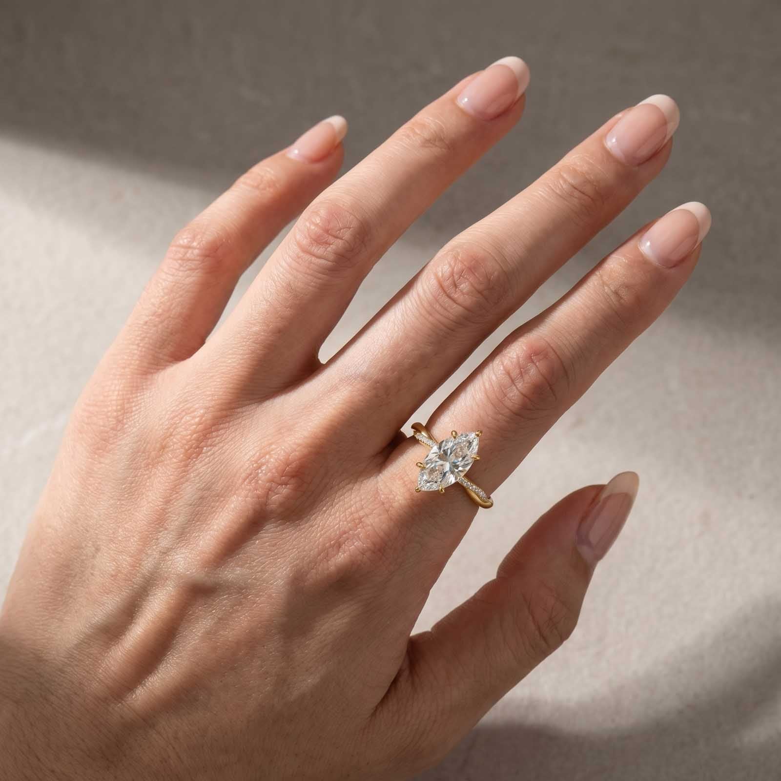 S925 Moissanite 3.0Ct Marquise Cut Twist Gold Plated Promise Ring For Everyday Wear