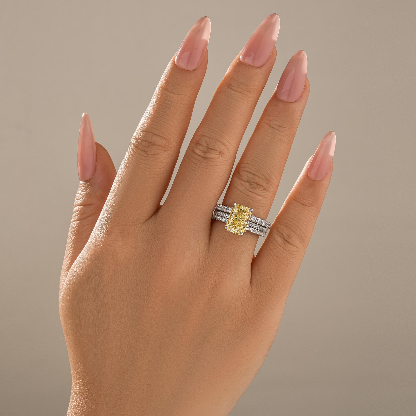 3PC Wedding Ring Set 3.5 Carat Yellow Sapphire Radiant Cut Engagement Ring With Wedding Band In Sterling Silver