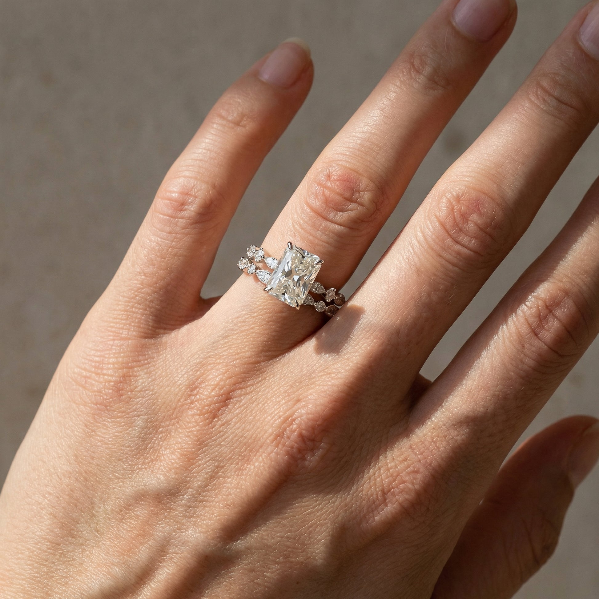 Moissanite 3.5Ct Side Stone Radiant Cut White Gold Wedding Ring Set