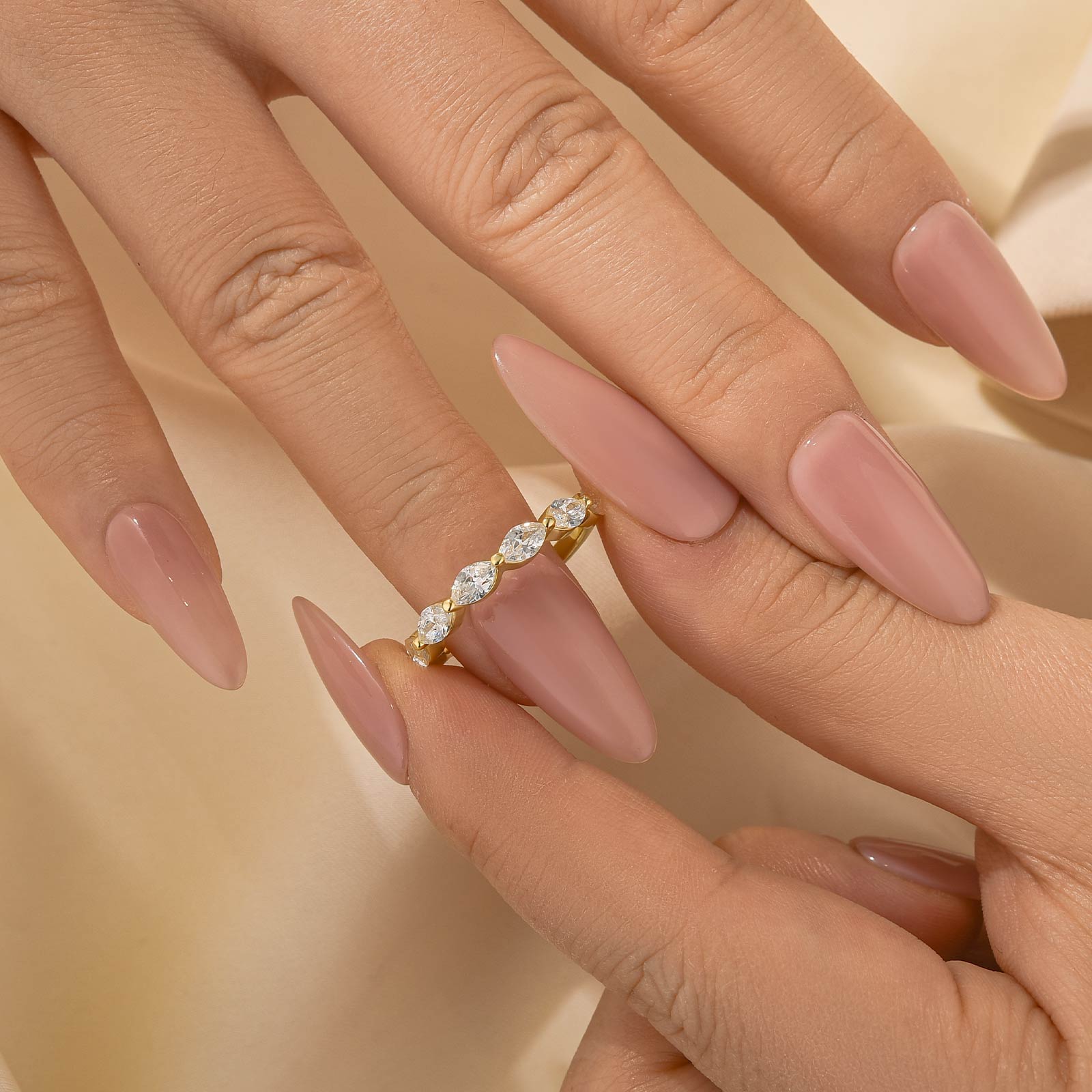 Elegant Marquise Cut Half Wedding Band In Sterling Silver - louilyjewelry