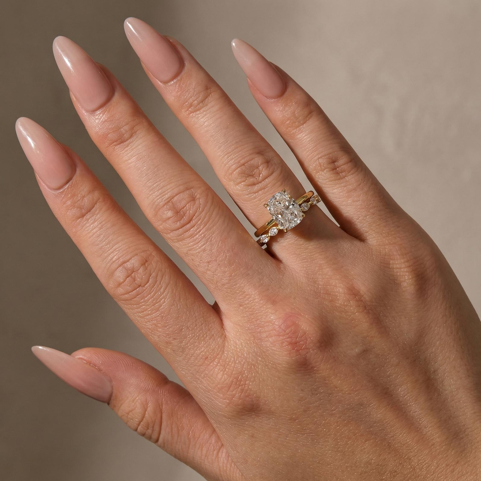 S925 2PC 3.0Ct Cushion Cut Yellow Gold Engagement Ring Set with Marquise & Round Cut Band